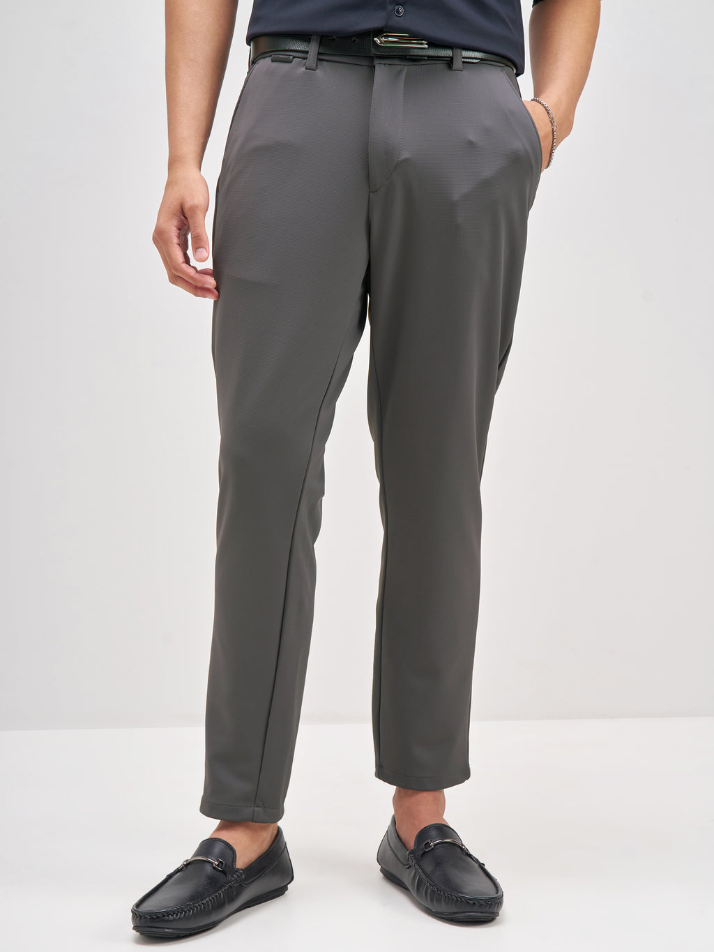 Highlander Men Charcoal Slim Fit Solid Chinos - Charcoal - Image 1