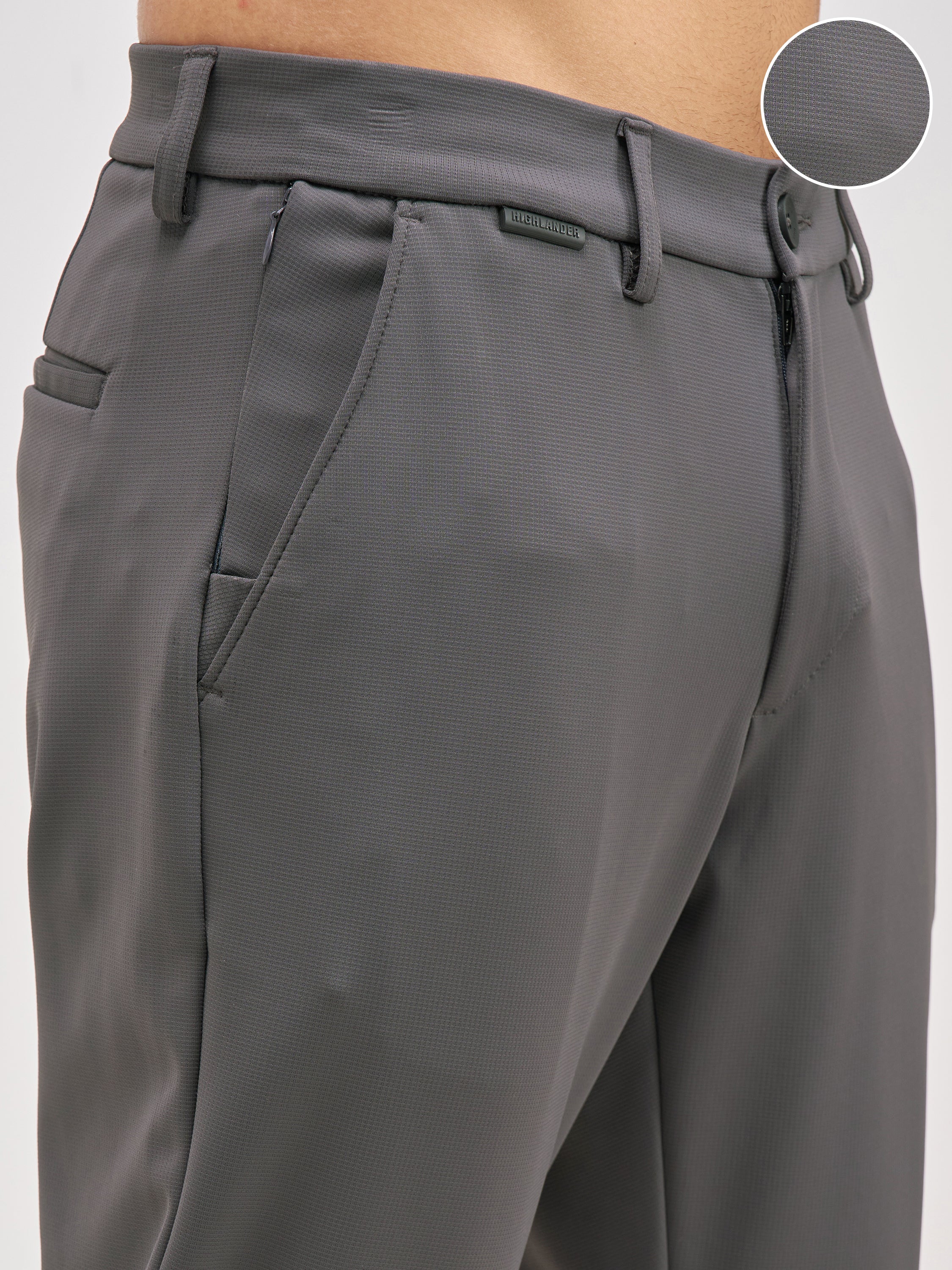 Highlander Men Charcoal Slim Fit Solid Chinos - Charcoal - Image 5