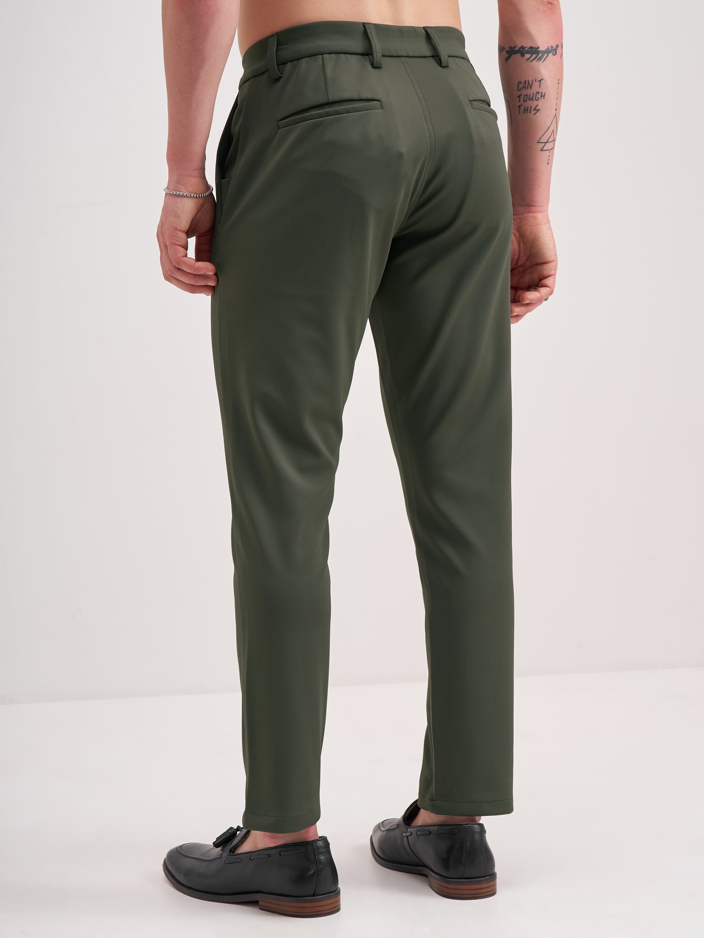 Highlander Men Green Slim Fit Solid Formal Trouser - Green - Image 3