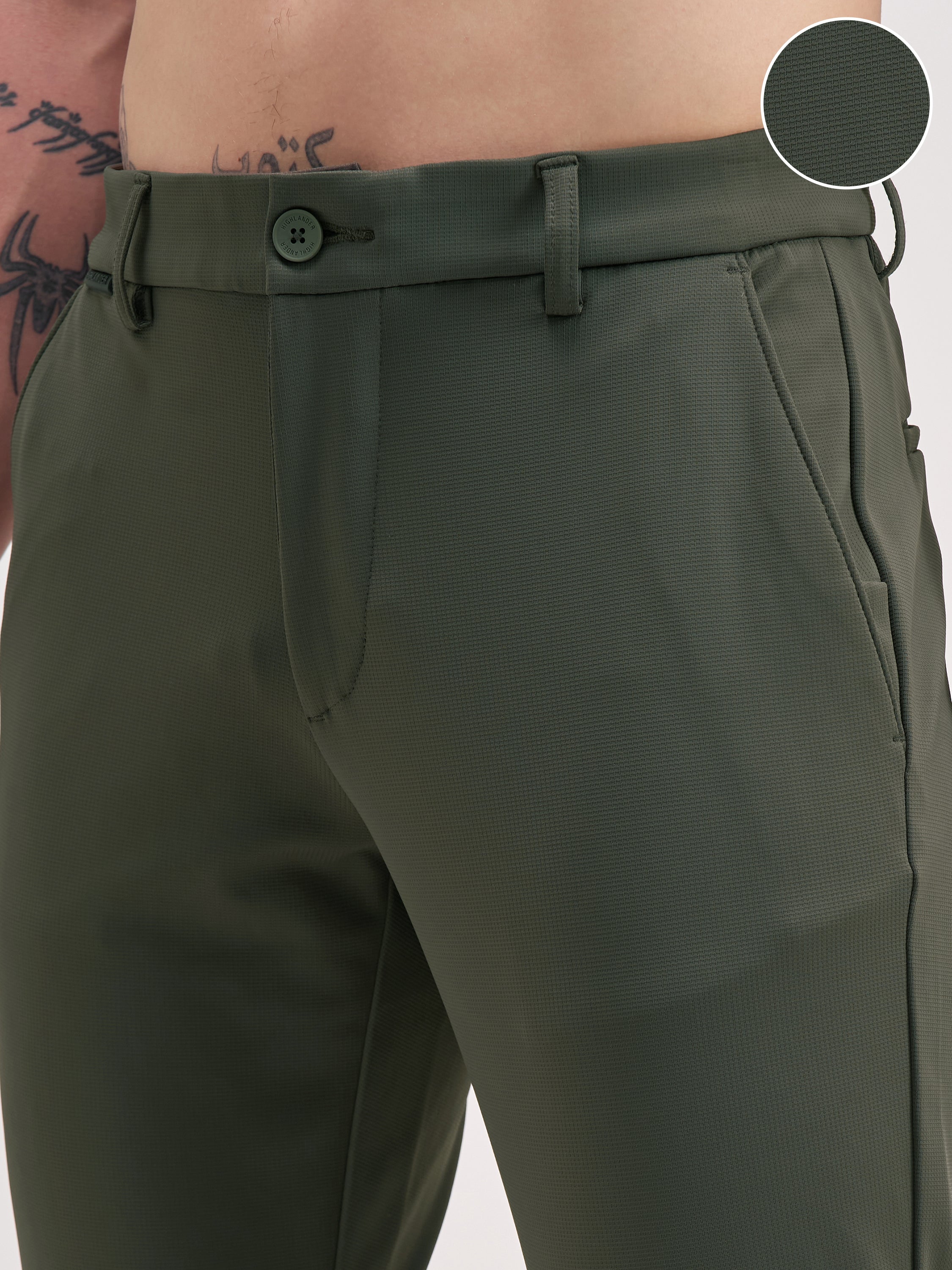 Highlander Men Green Slim Fit Solid Formal Trouser - Green - Image 5