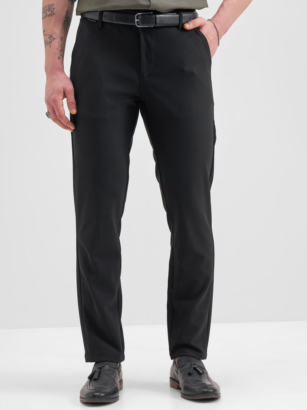 Highlander Men Black Slim Fit Solid Formal Trouser - Black - Image 1