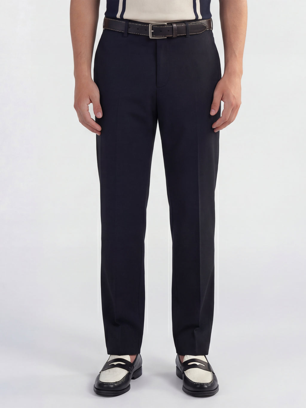 Highlander Men Navy Blue Slim Fit Solid Formal Trouser - Navy Blue - Image 1
