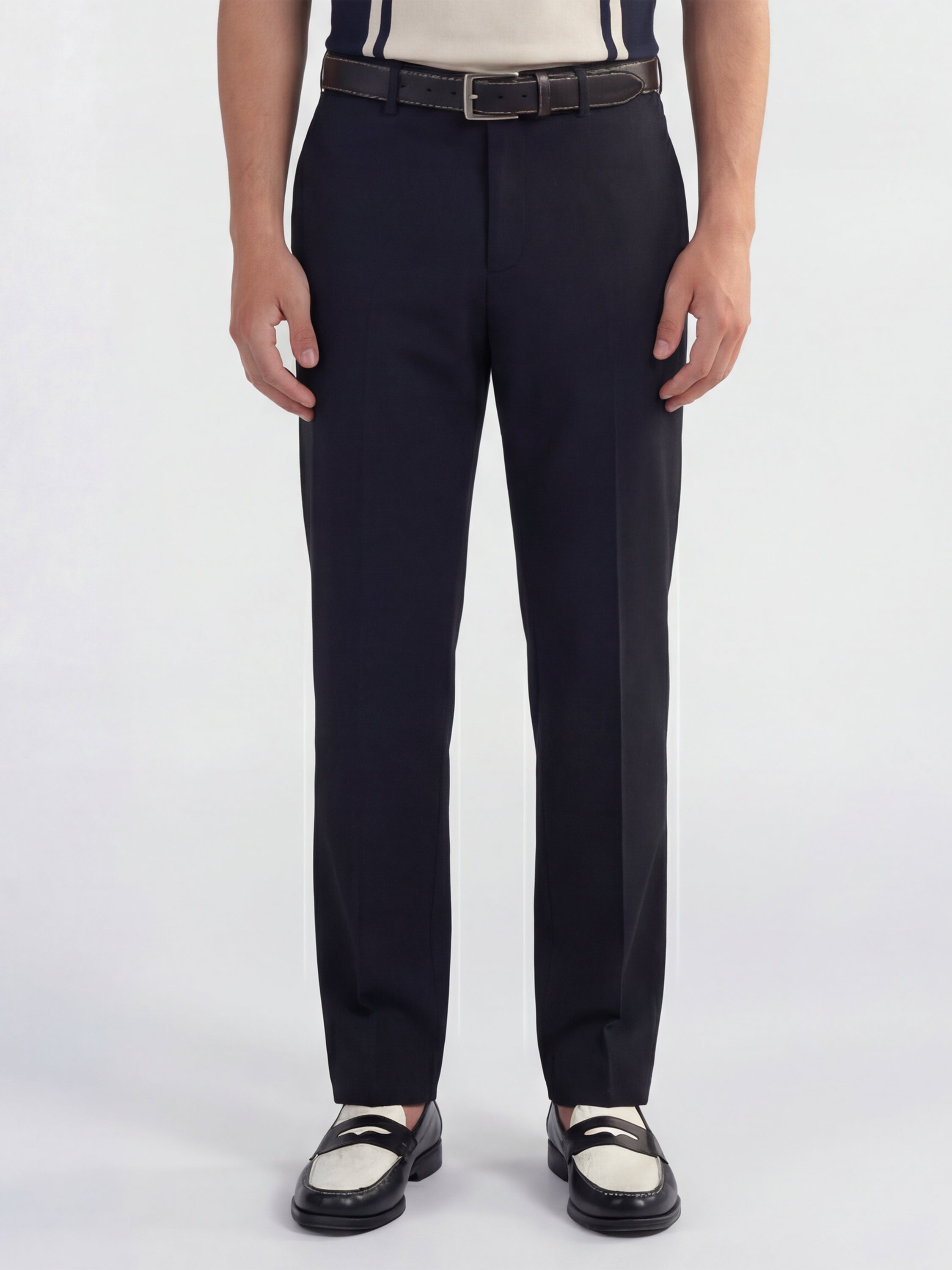 Highlander Men Navy Blue Slim Fit Solid Formal Trouser - Navy Blue - Image 1