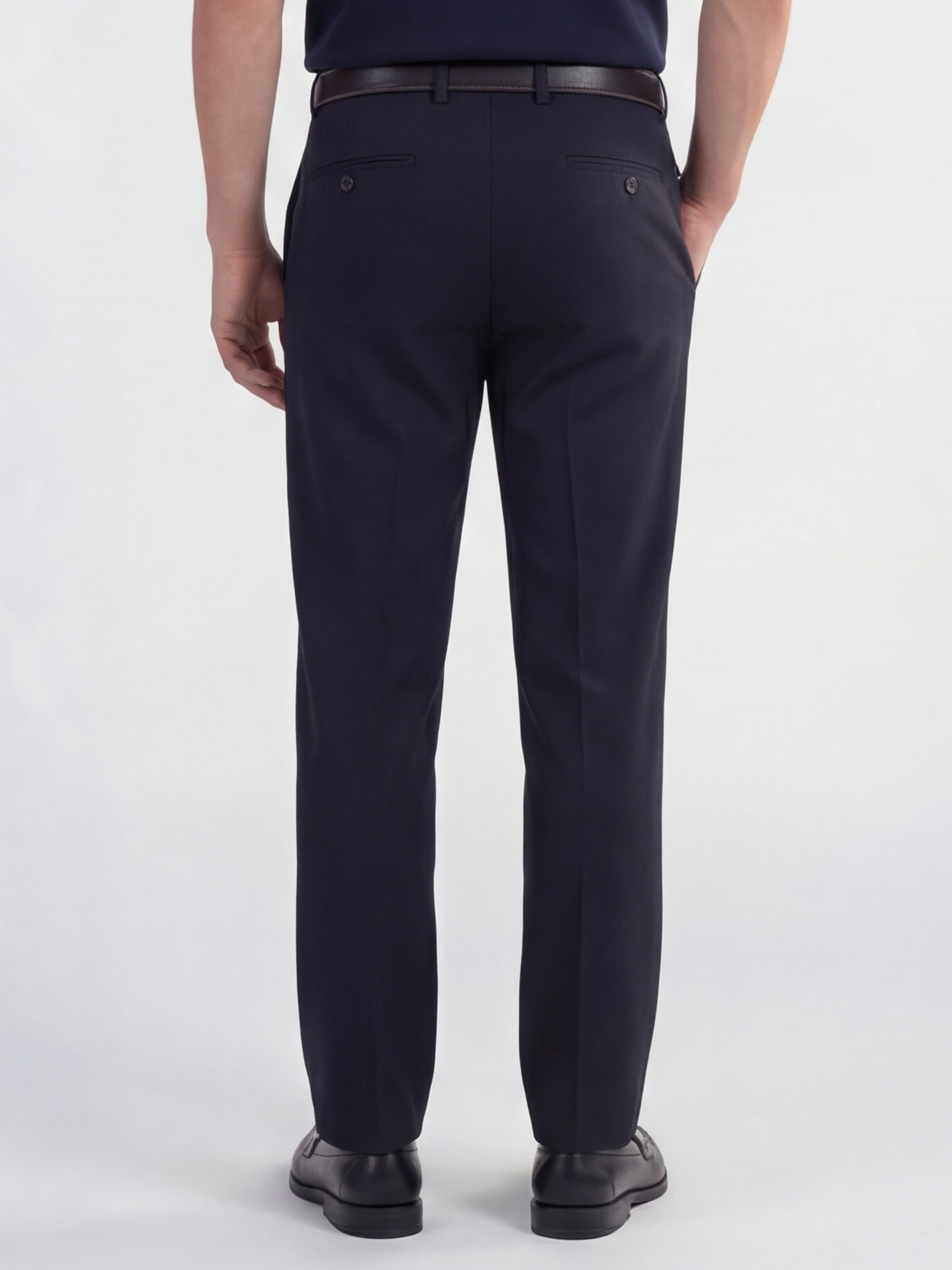 Highlander Men Navy Blue Slim Fit Solid Formal Trouser - Navy Blue - Image 3