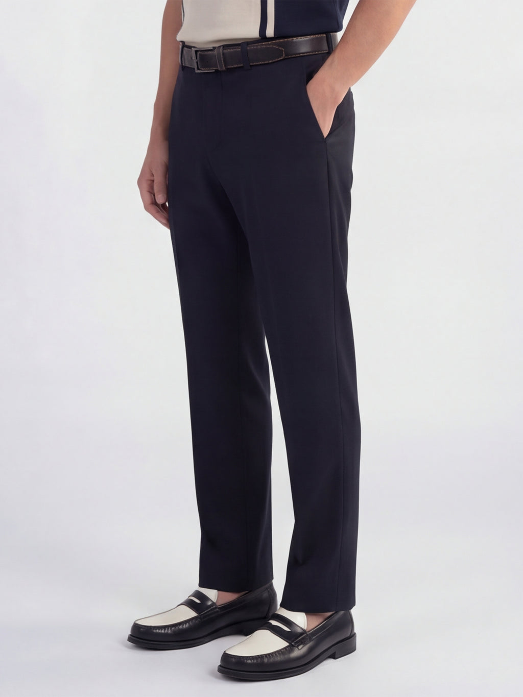 Highlander Men Navy Blue Slim Fit Solid Formal Trouser - Navy Blue - Image 4