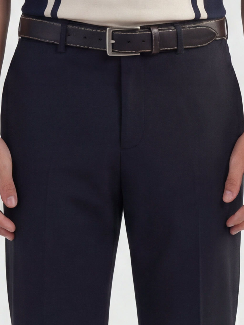 Highlander Men Navy Blue Slim Fit Solid Formal Trouser - Navy Blue - Image 5