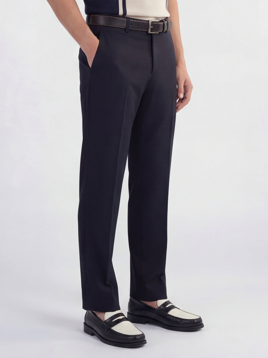 Highlander Men Navy Blue Slim Fit Solid Formal Trouser - Navy Blue - Image 6