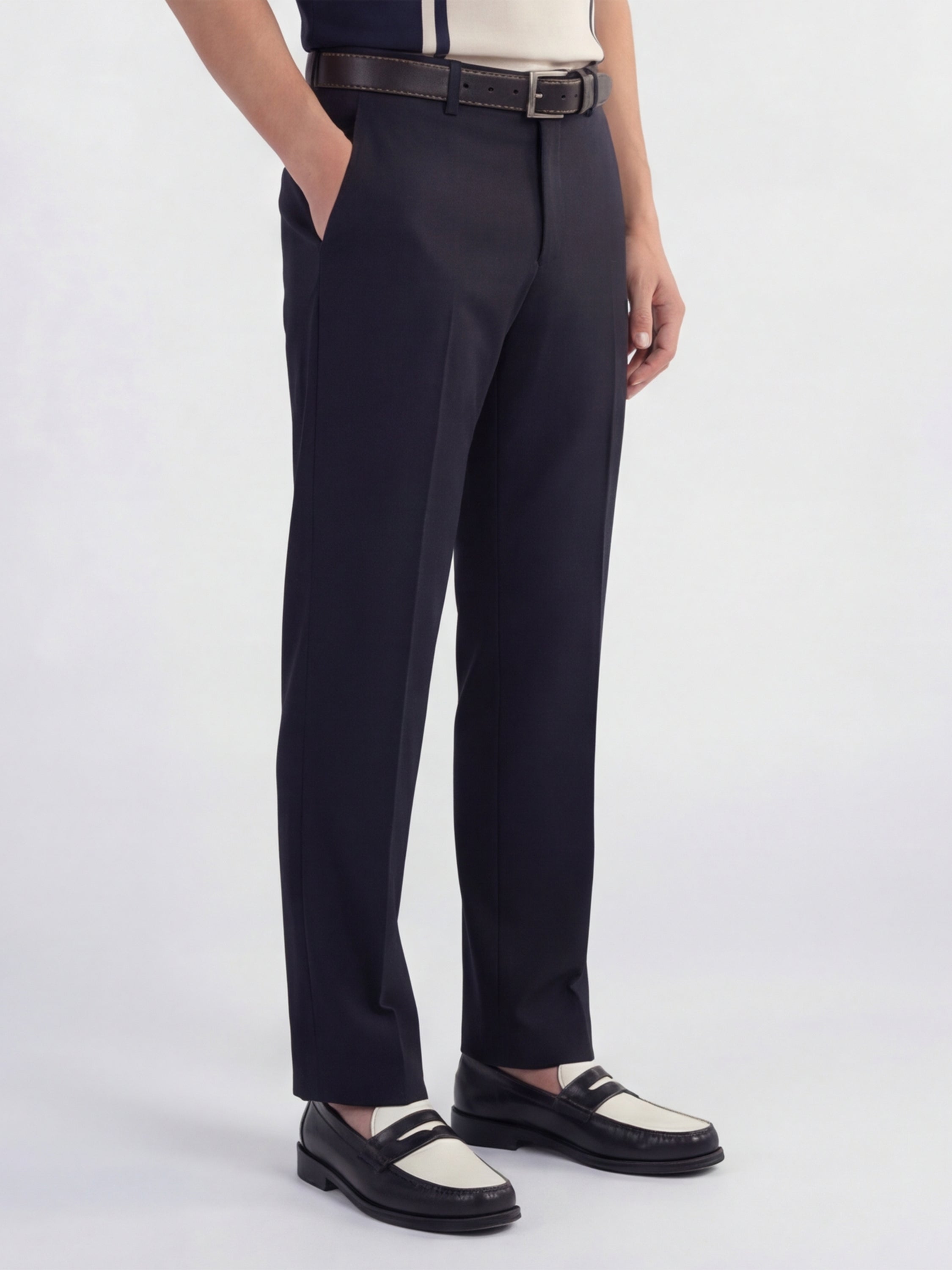 Highlander Men Navy Blue Slim Fit Solid Formal Trouser - Navy Blue - Image 6