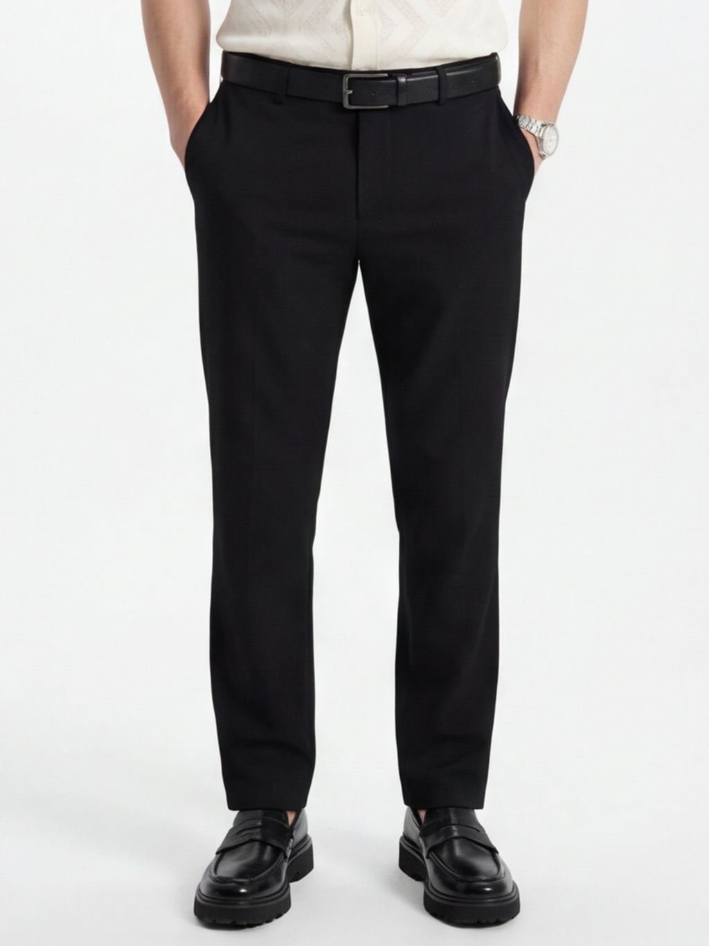 Highlander Men Black Slim Fit Solid Formal Trouser - Black - Image 1