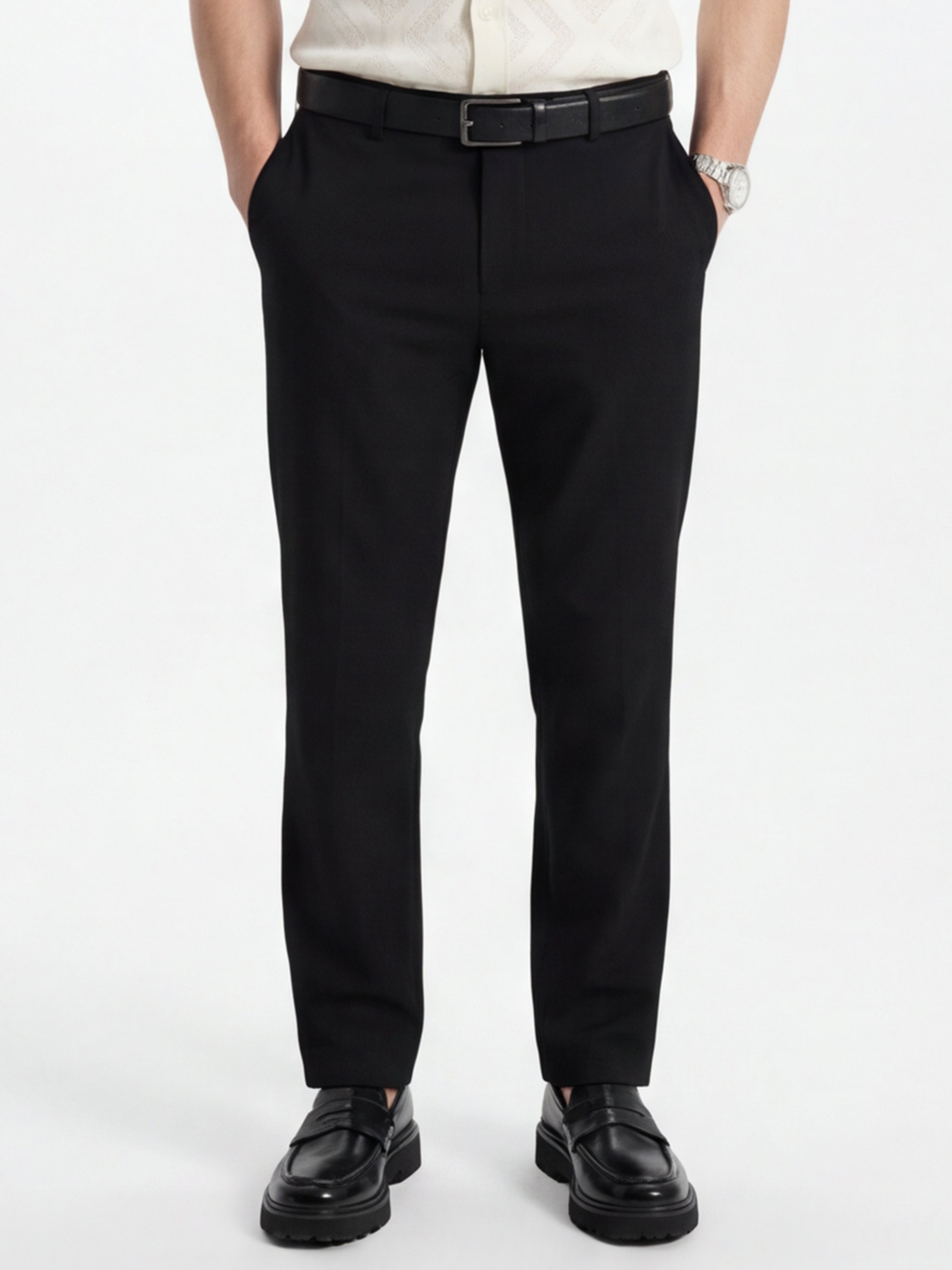 Highlander Men Black Slim Fit Solid Formal Trouser - Black - Image 1