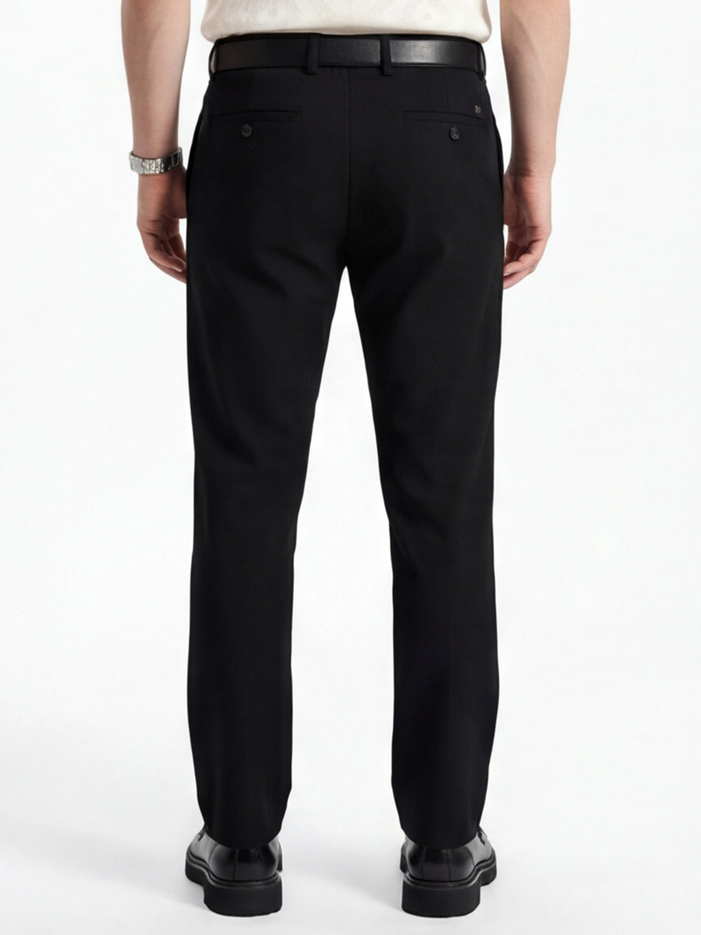 Highlander Men Black Slim Fit Solid Formal Trouser - Black - Image 3