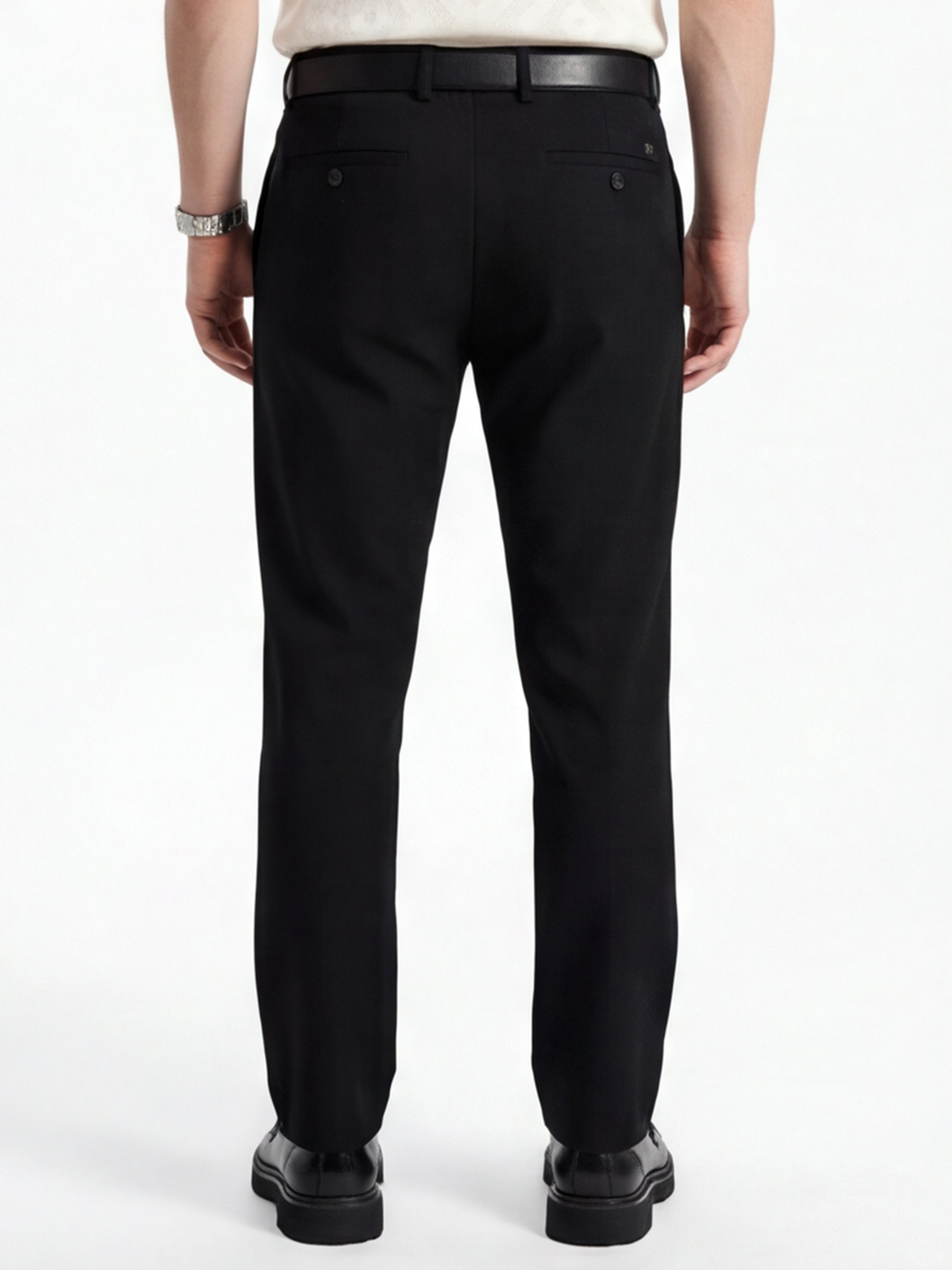 Highlander Men Black Slim Fit Solid Formal Trouser - Black - Image 3