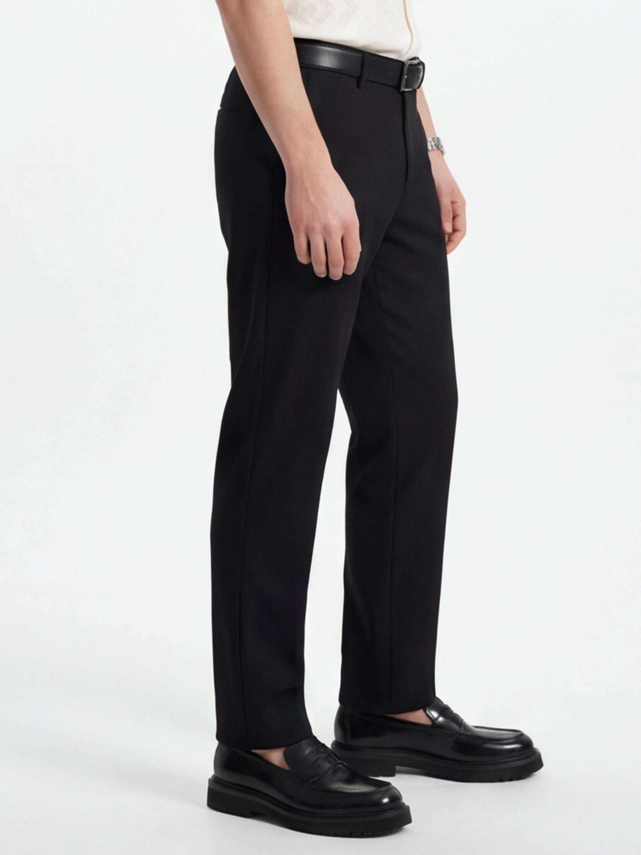 Highlander Men Black Slim Fit Solid Formal Trouser - Black - Image 5