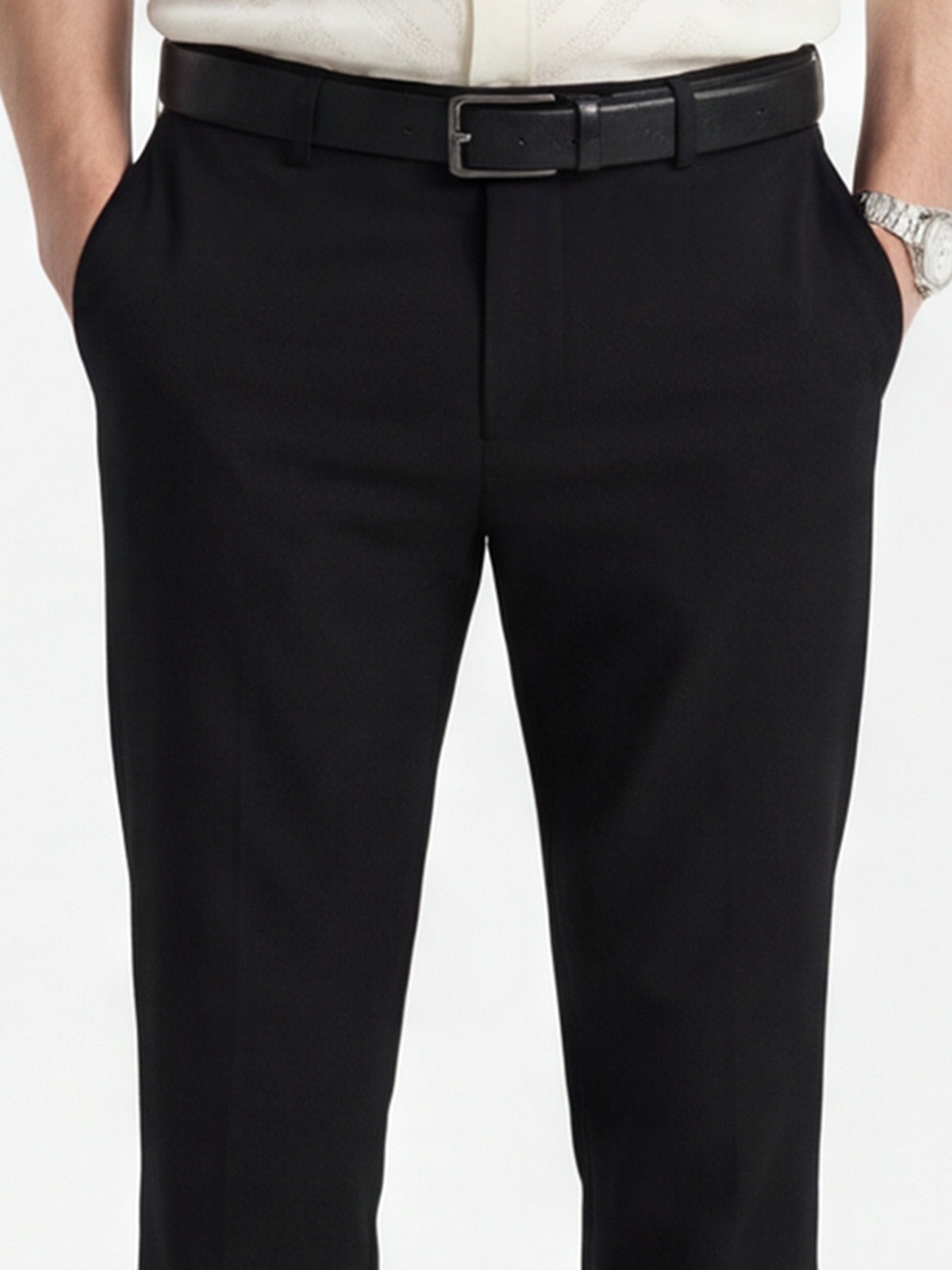 Highlander Men Black Slim Fit Solid Formal Trouser - Black - Image 6