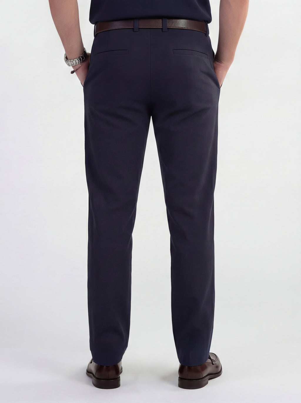 Highlander Men Navy Blue Slim Fit Solid Formal Trouser - Navy Blue - Image 3