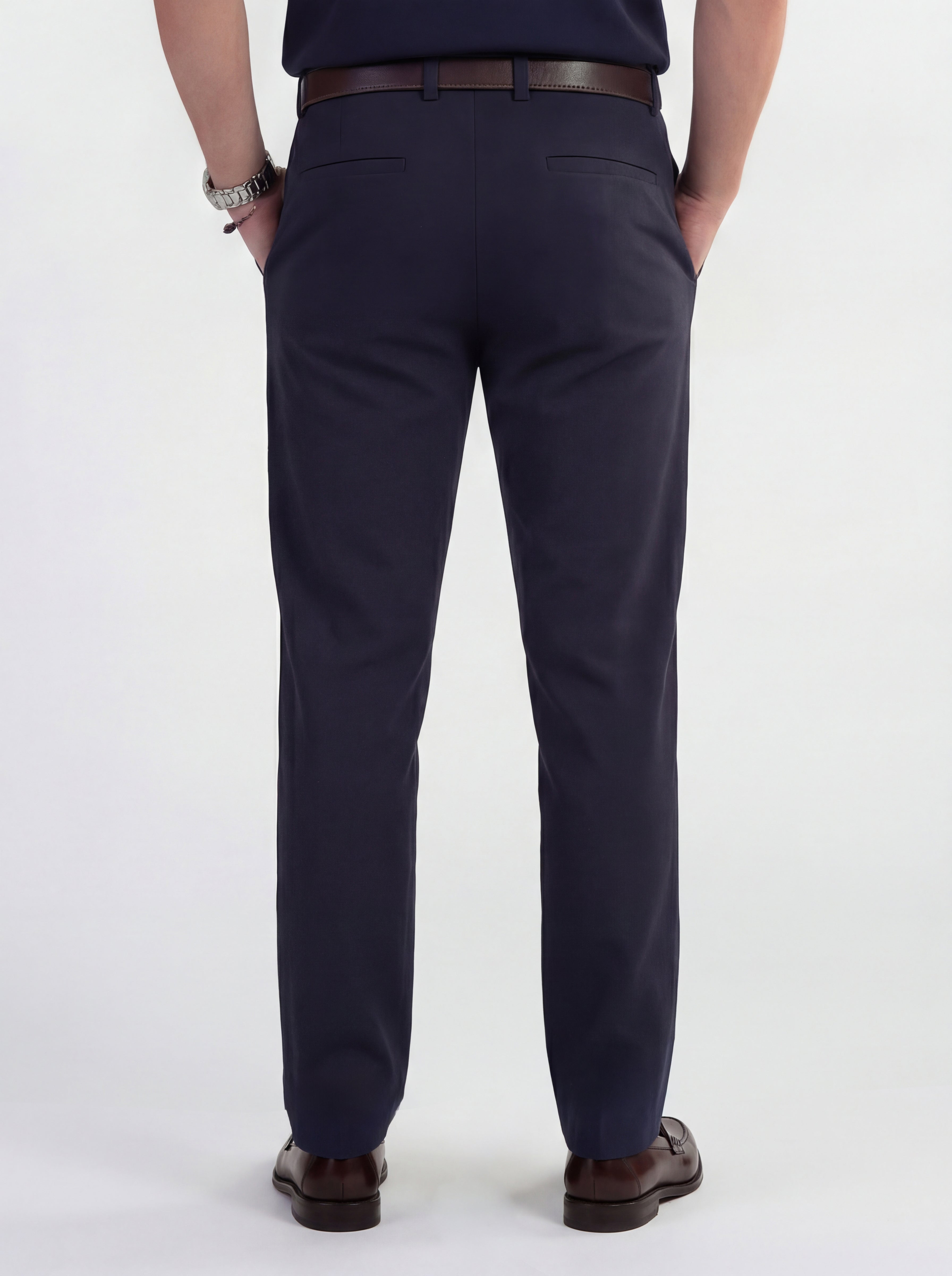 Highlander Men Navy Blue Slim Fit Solid Formal Trouser - Navy Blue - Image 3