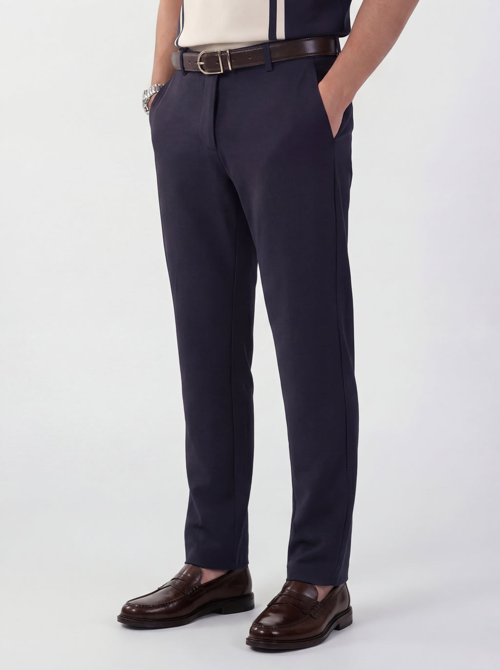 Highlander Men Navy Blue Slim Fit Solid Formal Trouser - Navy Blue - Image 4