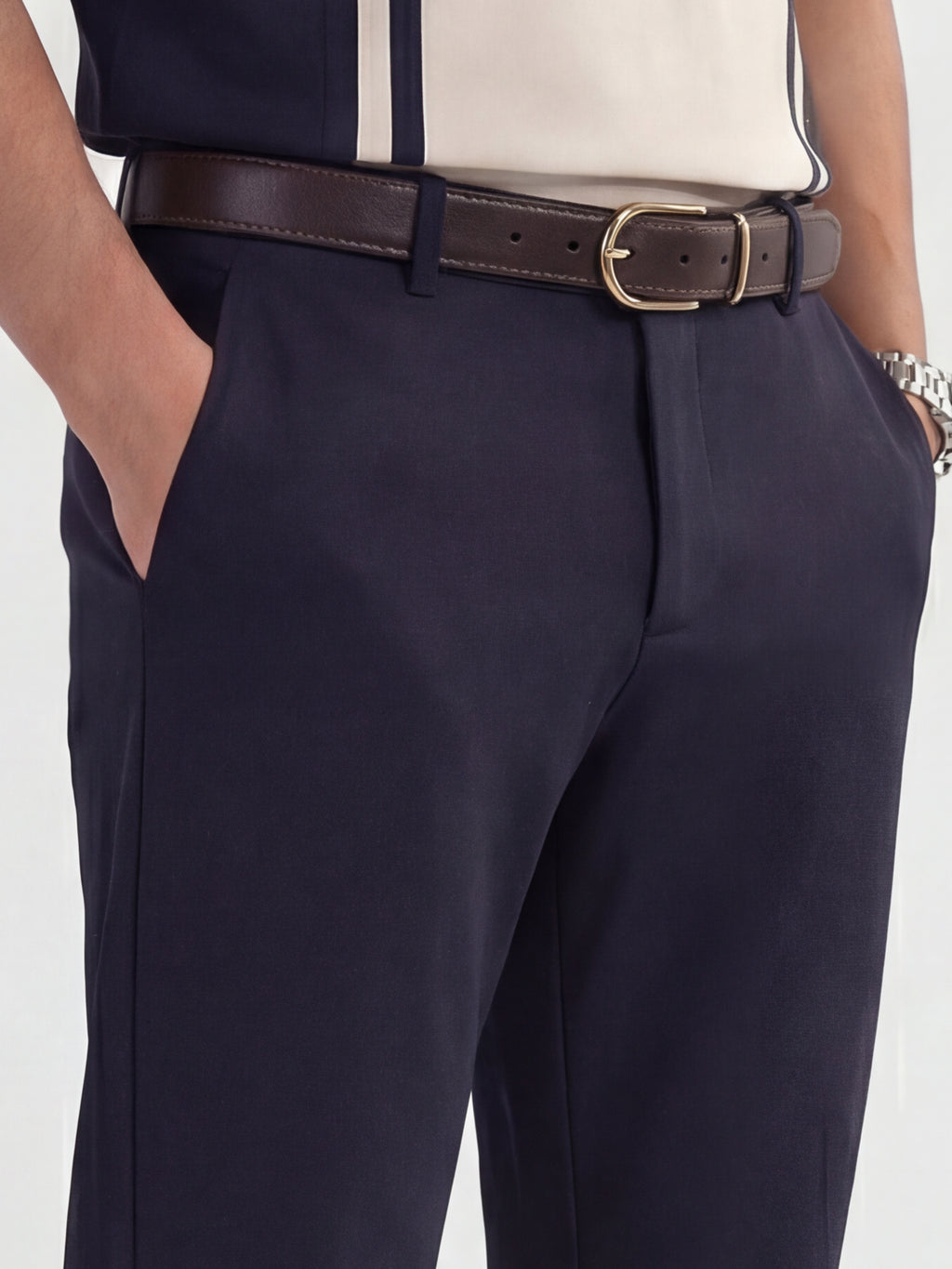 Highlander Men Navy Blue Slim Fit Solid Formal Trouser - Navy Blue - Image 5