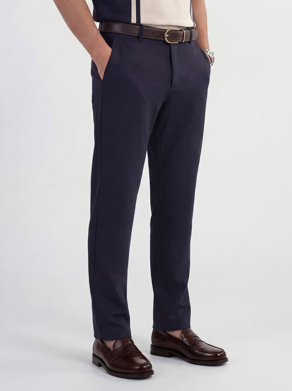 Highlander Men Navy Blue Slim Fit Solid Formal Trouser - Navy Blue - Image 6