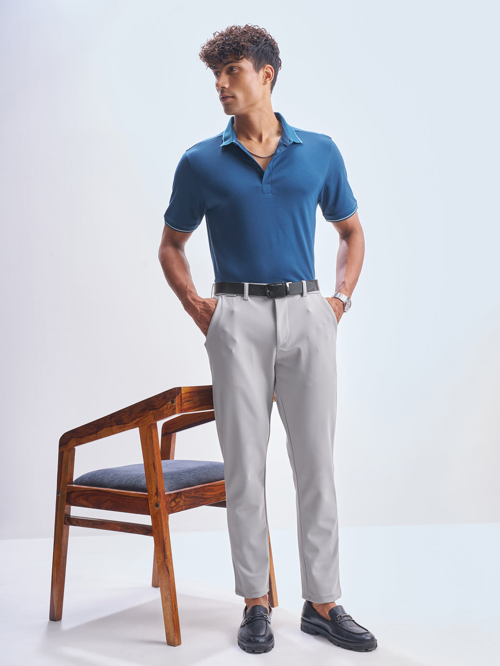 Highlander Men Grey Slim Fit Solid Formal Trouser - Grey - Image 2