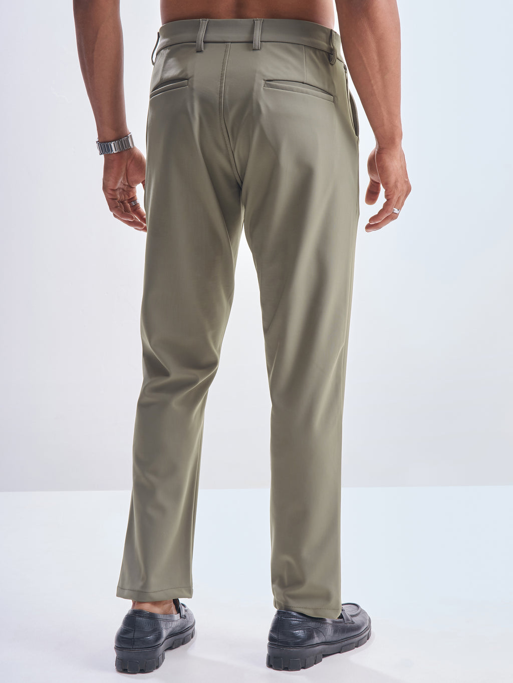Highlander Men Olive Slim Fit Solid Formal Trouser - Olive - Image 3