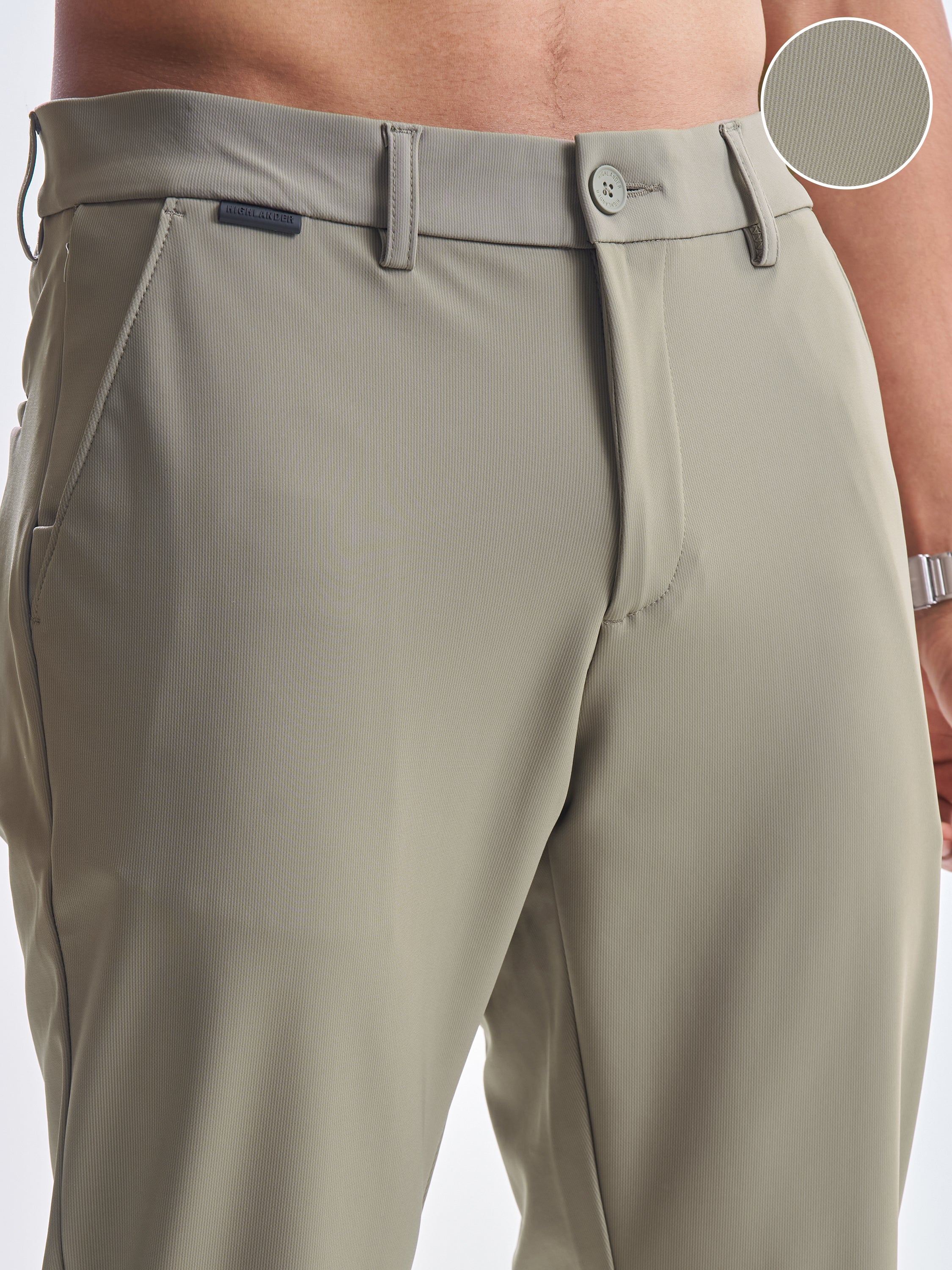 Highlander Men Olive Slim Fit Solid Formal Trouser - Olive - Image 5