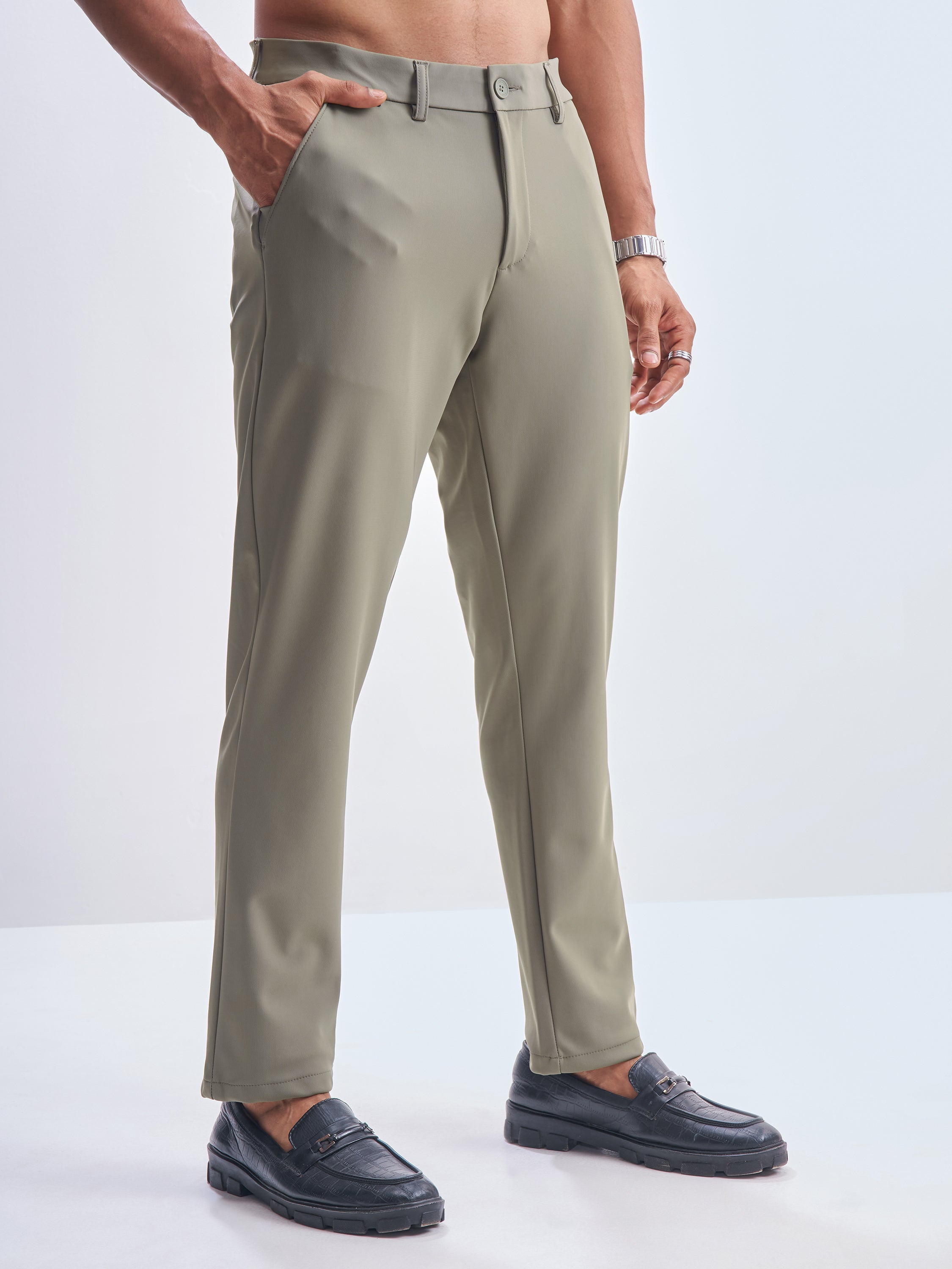 Highlander Men Olive Slim Fit Solid Formal Trouser - Olive - Image 6