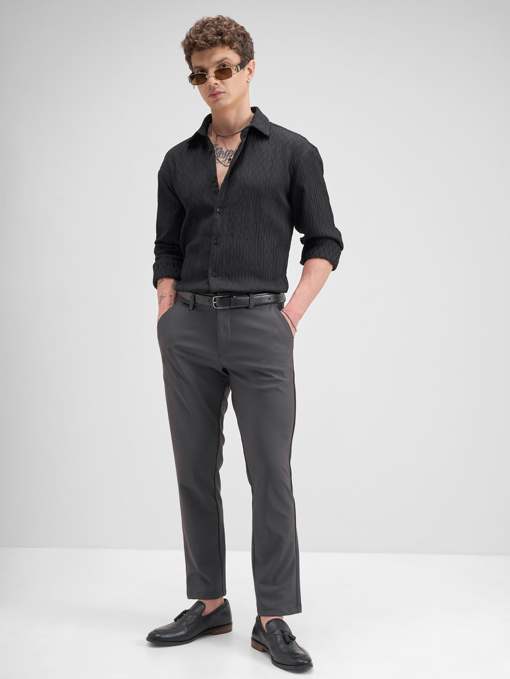 Highlander Men Grey Slim Fit Solid Formal Trouser - Grey - Image 2