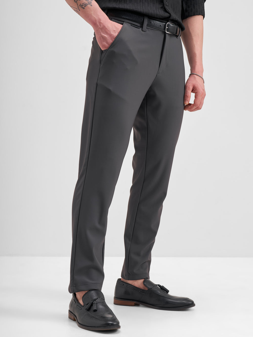 Highlander Men Grey Slim Fit Solid Formal Trouser - Grey - Image 6