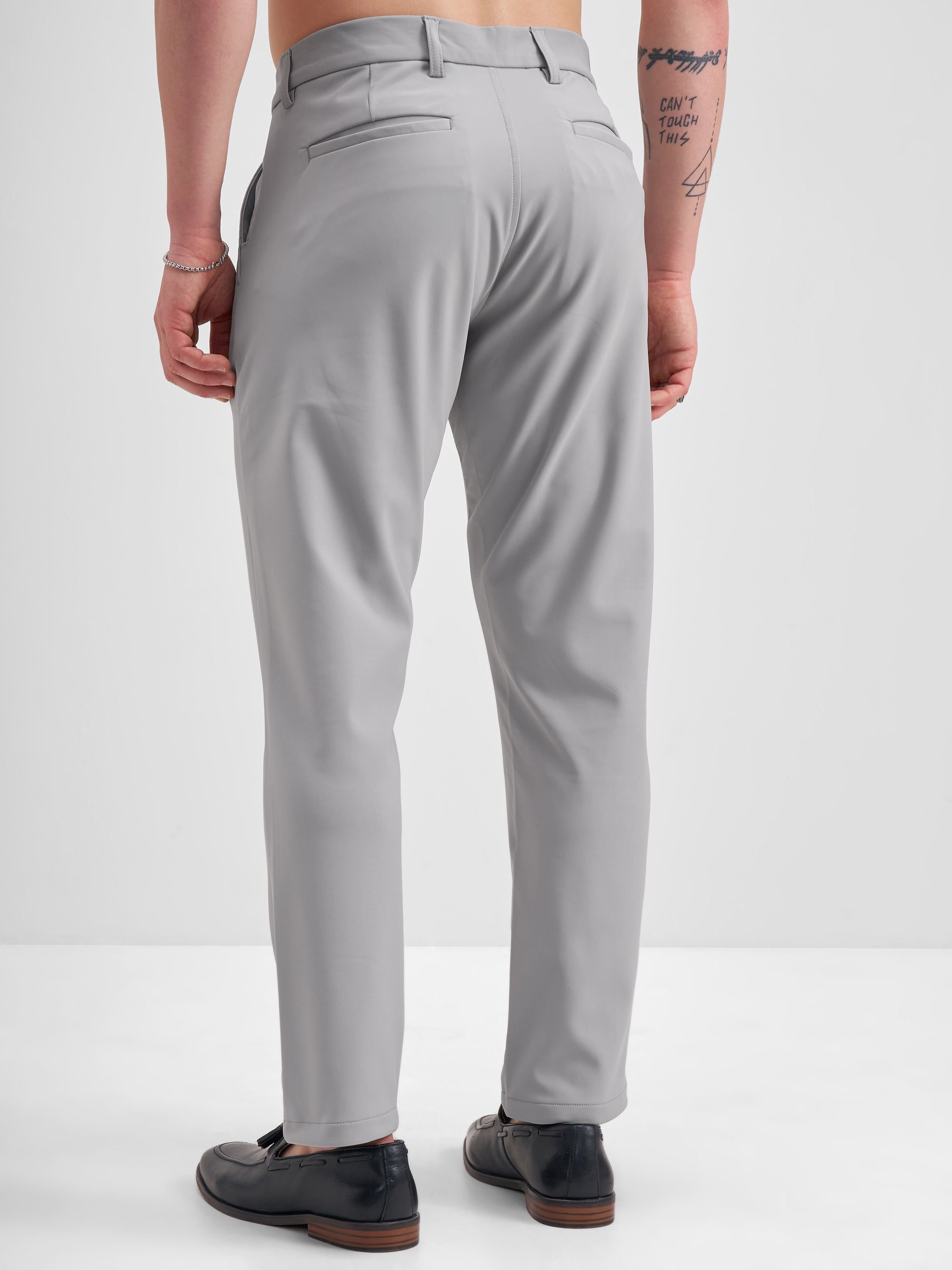 Highlander Men Grey Slim Fit Solid Formal Trouser - Grey - Image 3