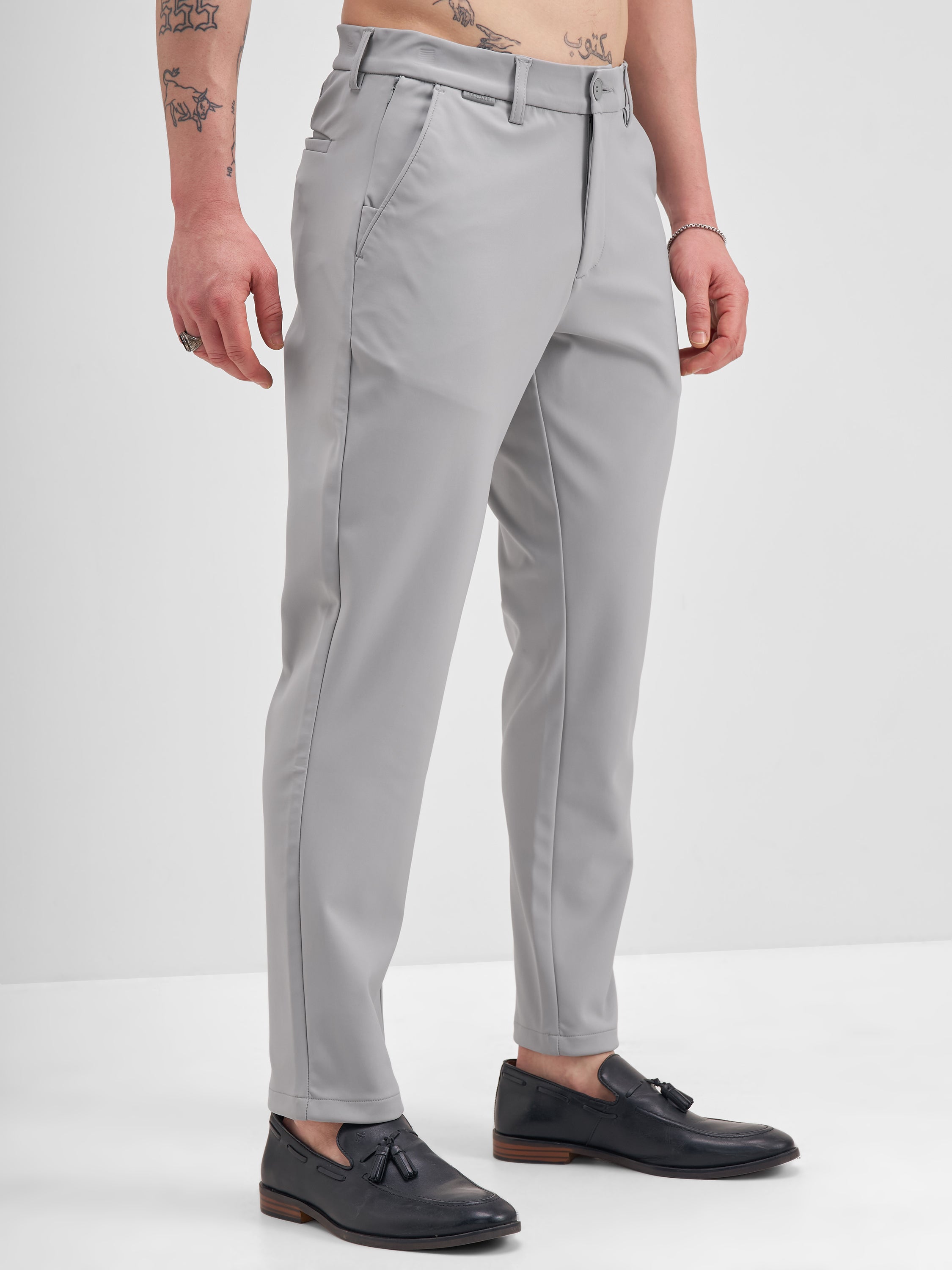 Highlander Men Grey Slim Fit Solid Formal Trouser - Grey - Image 6