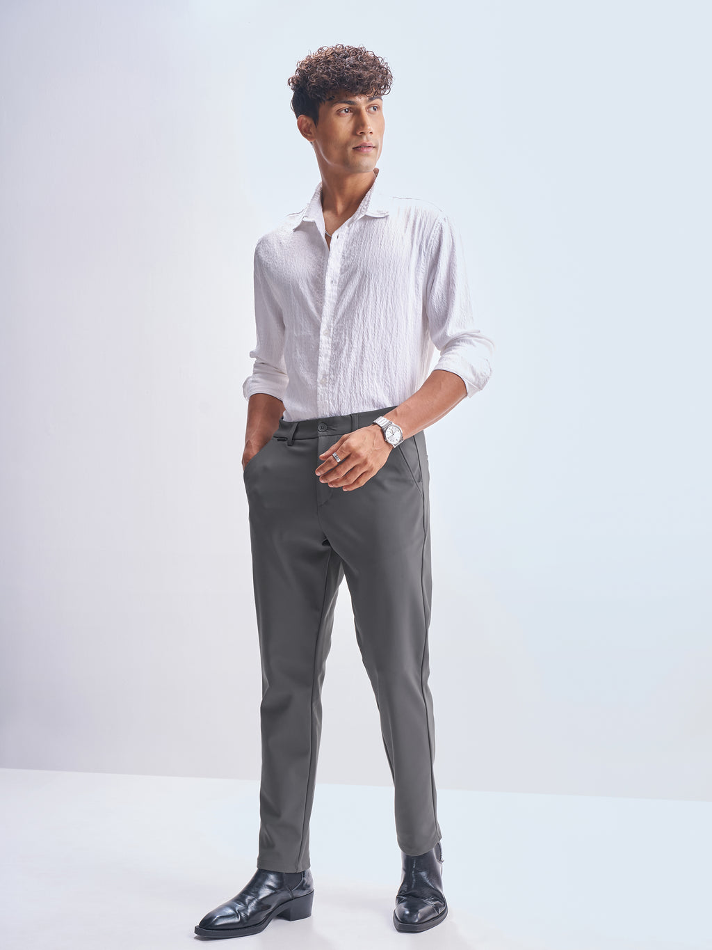 Highlander Men Grey Slim Fit Solid Formal Trouser - Grey - Image 2