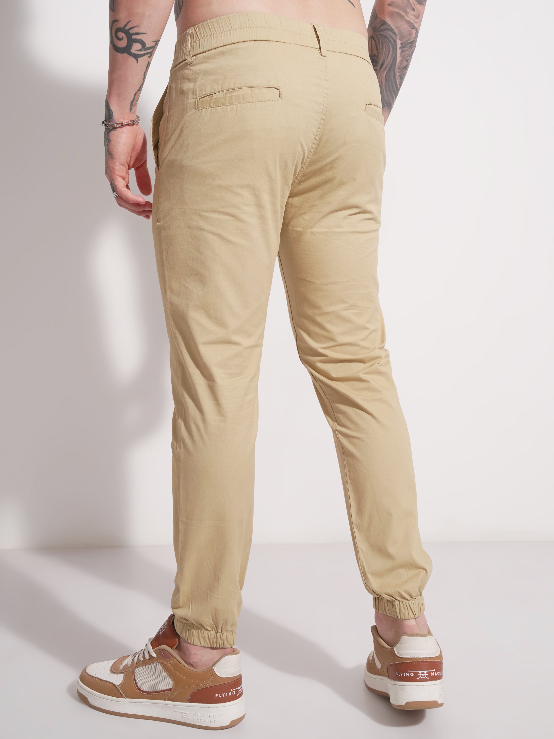 Highlander Men Beige Slim Fit Solid Joggers - Beige - Image 3