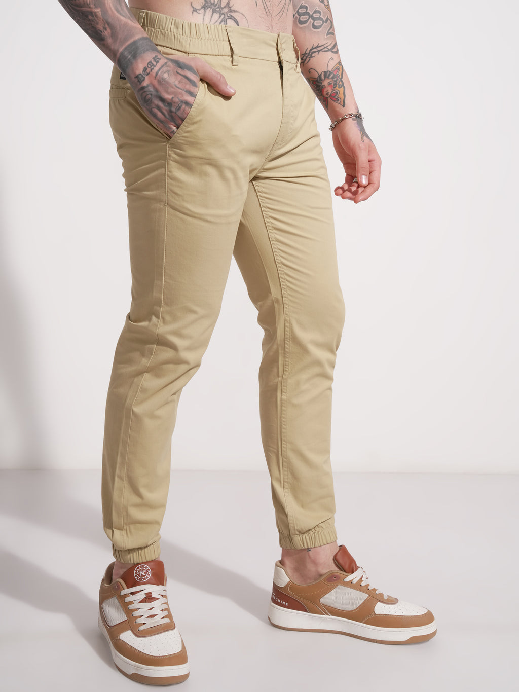 Highlander Men Beige Slim Fit Solid Joggers - Beige - Image 6