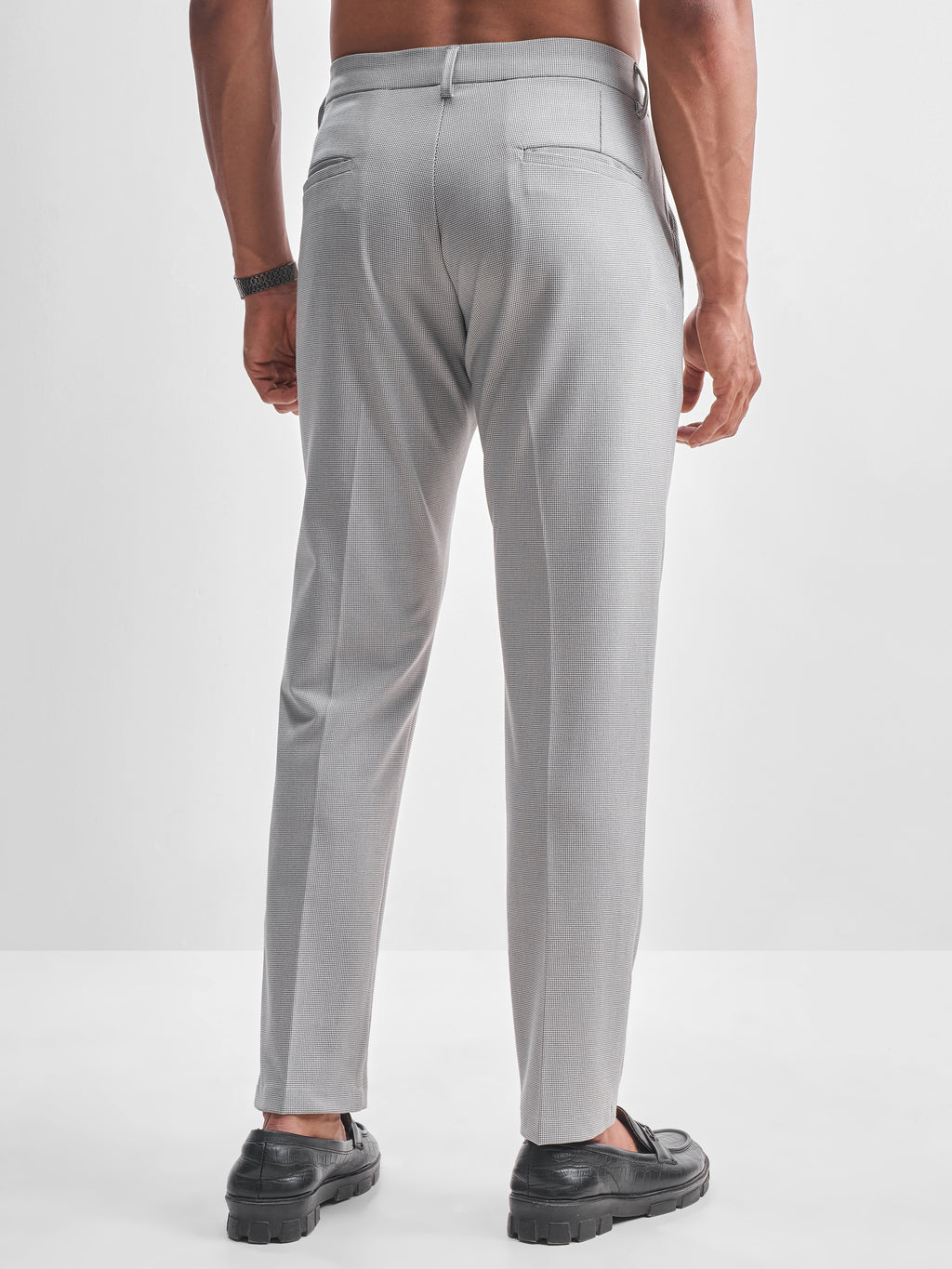 Highlander Men Grey Slim Fit Checked Formal Trouser - Grey - Image 3