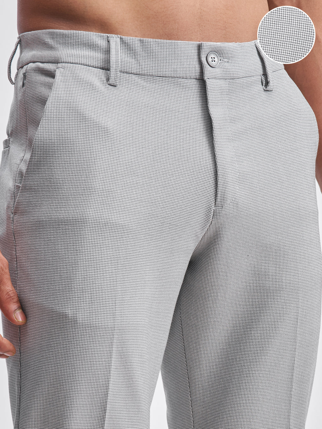 Highlander Men Grey Slim Fit Checked Formal Trouser - Grey - Image 5
