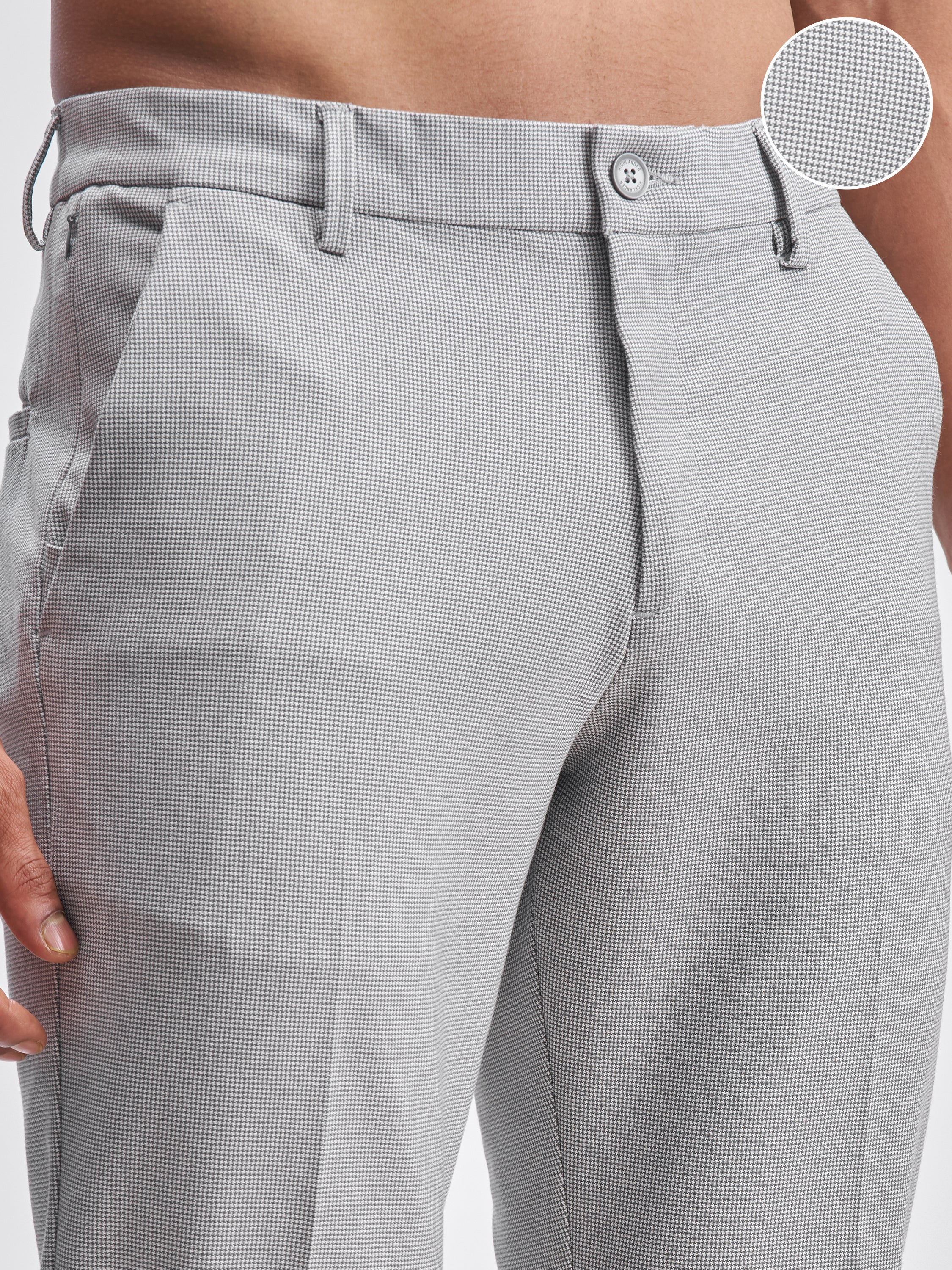 Highlander Men Grey Slim Fit Checked Formal Trouser - Grey - Image 5