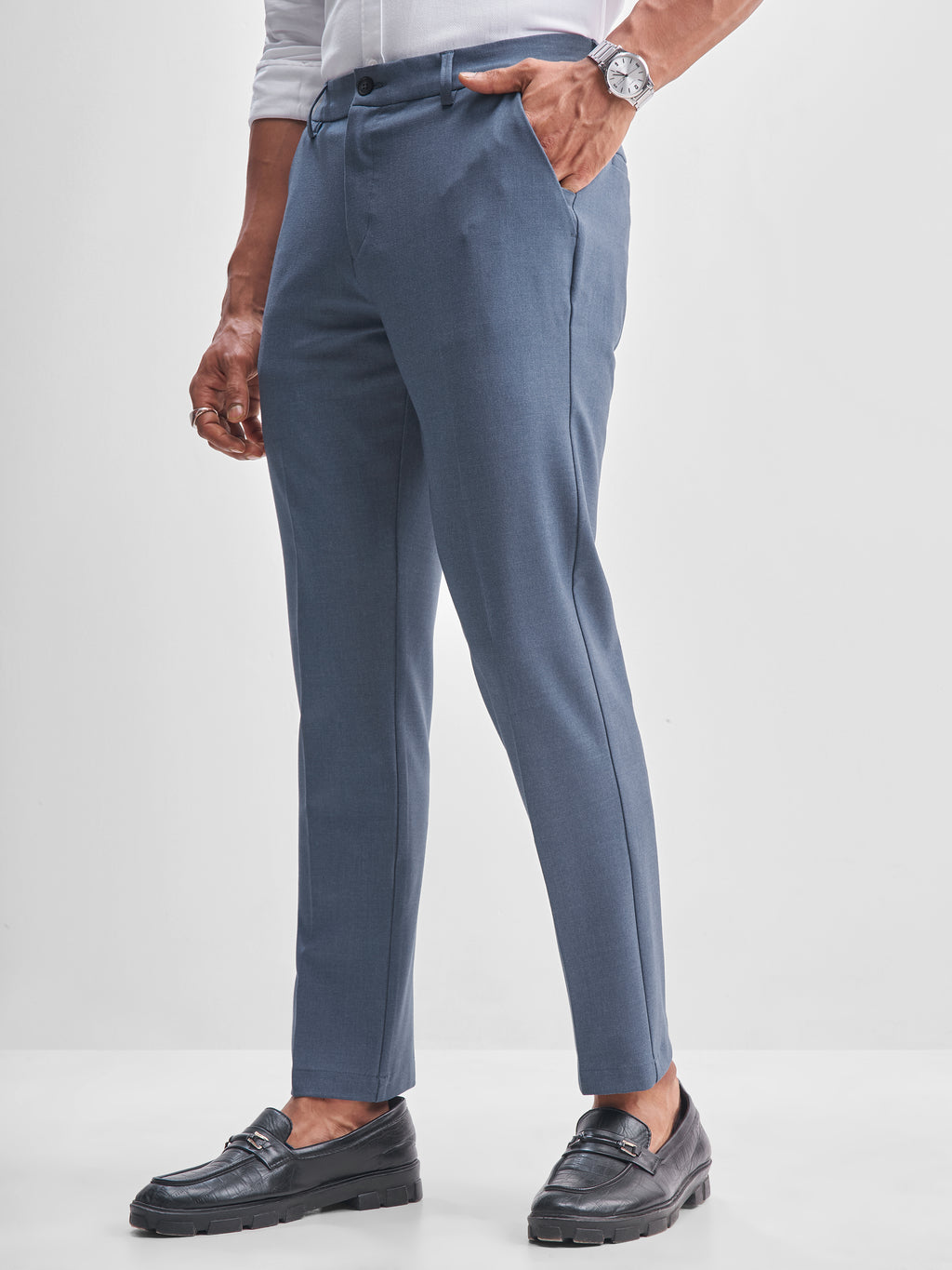 Highlander Men Blue Slim Fit Solid Formal Trouser - Blue - Image 1