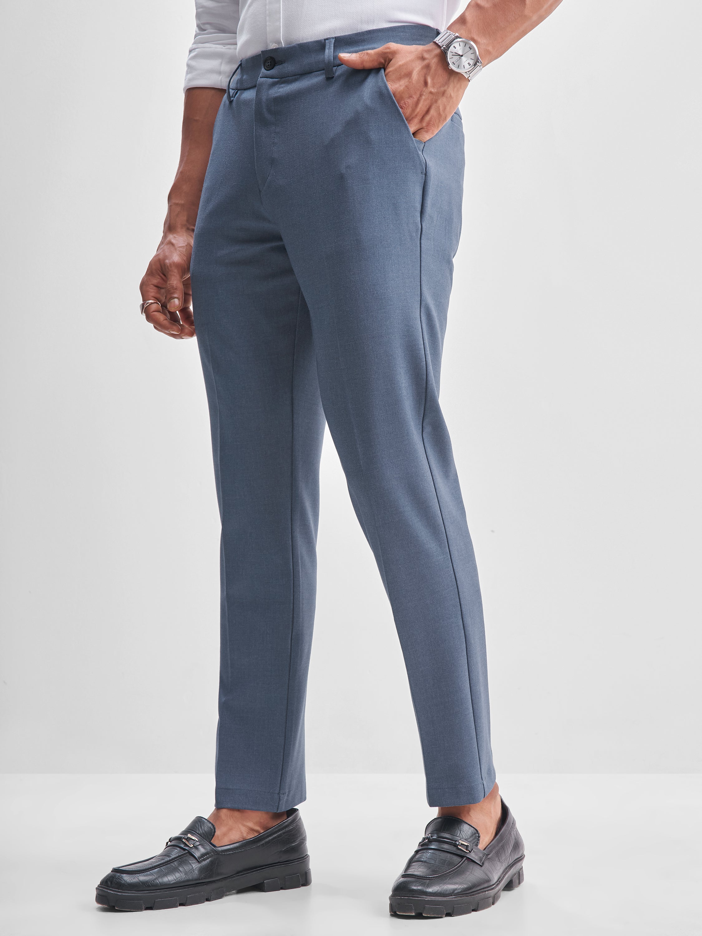 Highlander Men Blue Slim Fit Solid Formal Trouser - Blue - Image 1