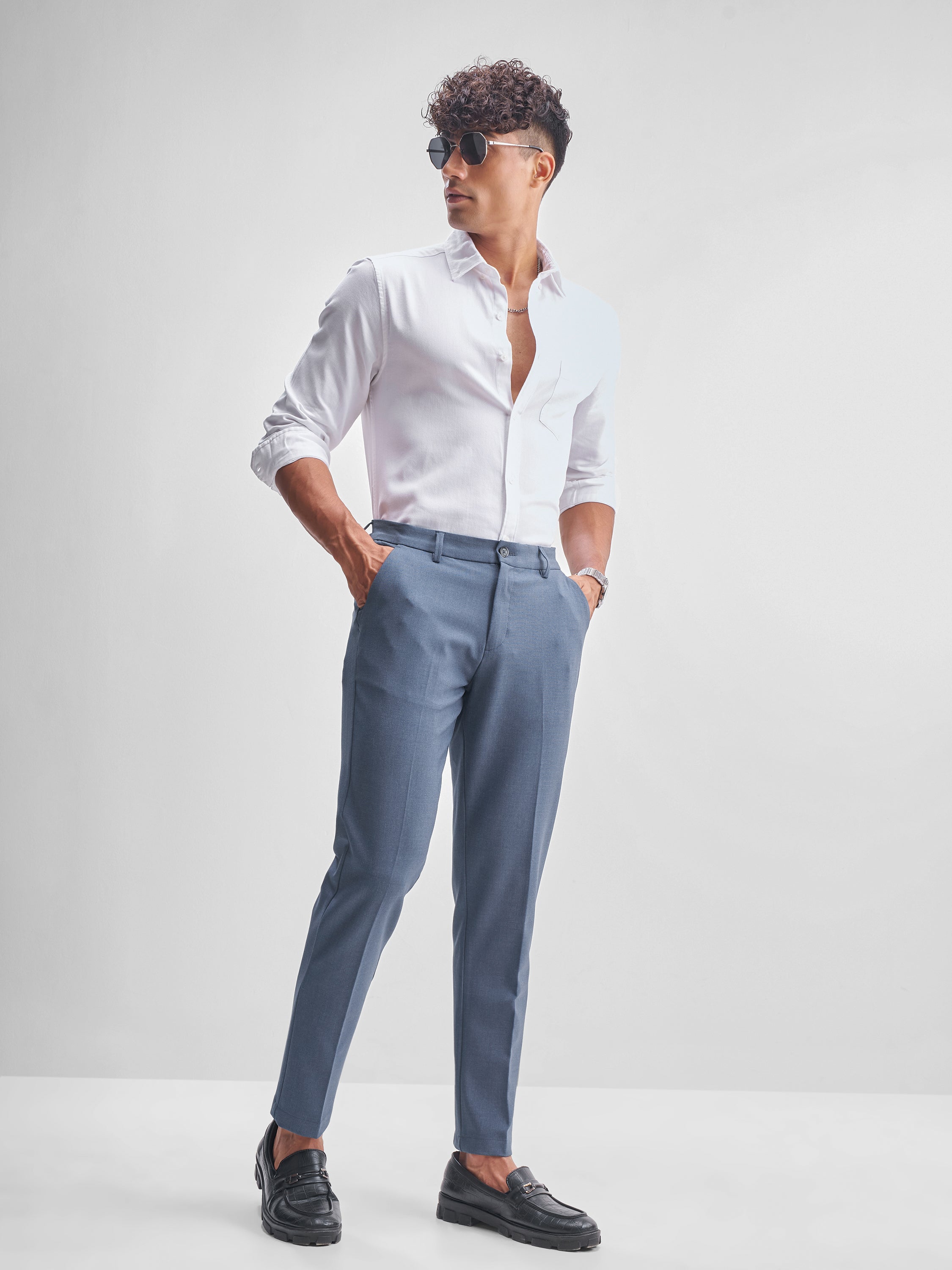 Highlander Men Blue Slim Fit Solid Formal Trouser - Blue - Image 2