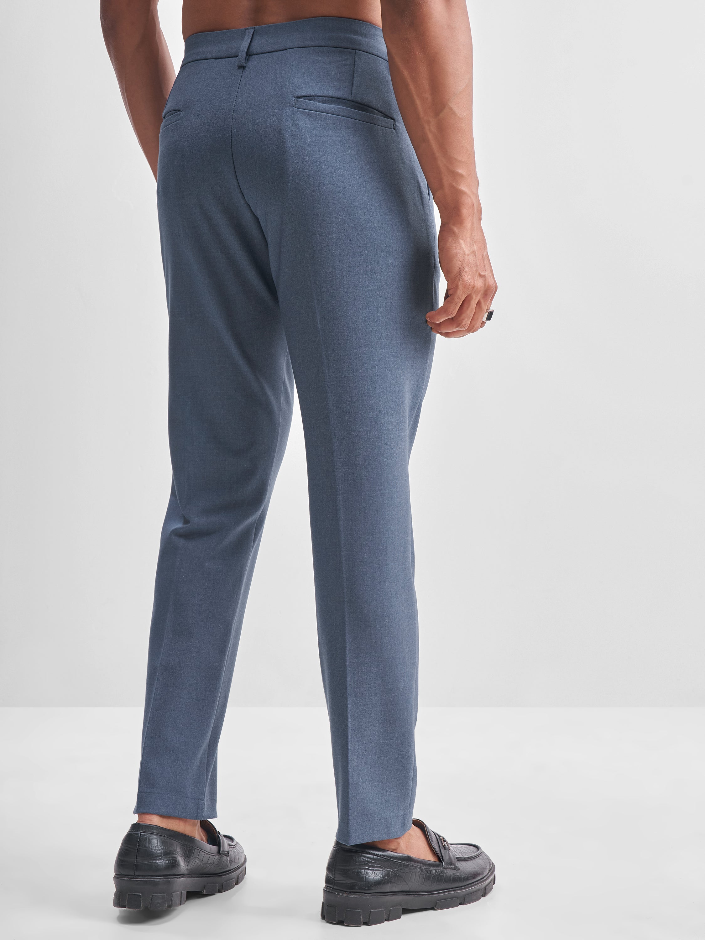 Highlander Men Blue Slim Fit Solid Formal Trouser - Blue - Image 3