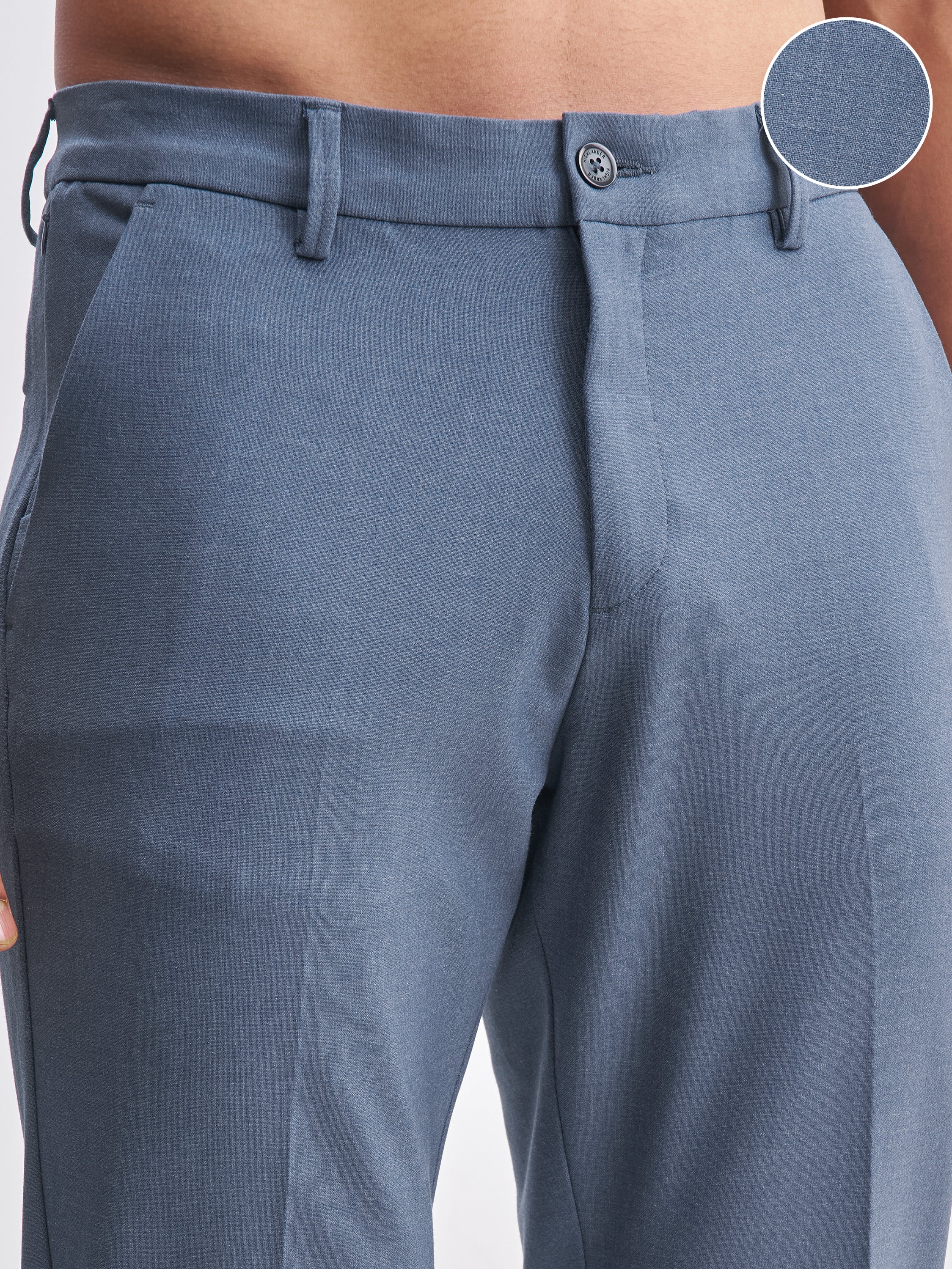 Highlander Men Blue Slim Fit Solid Formal Trouser - Blue - Image 5
