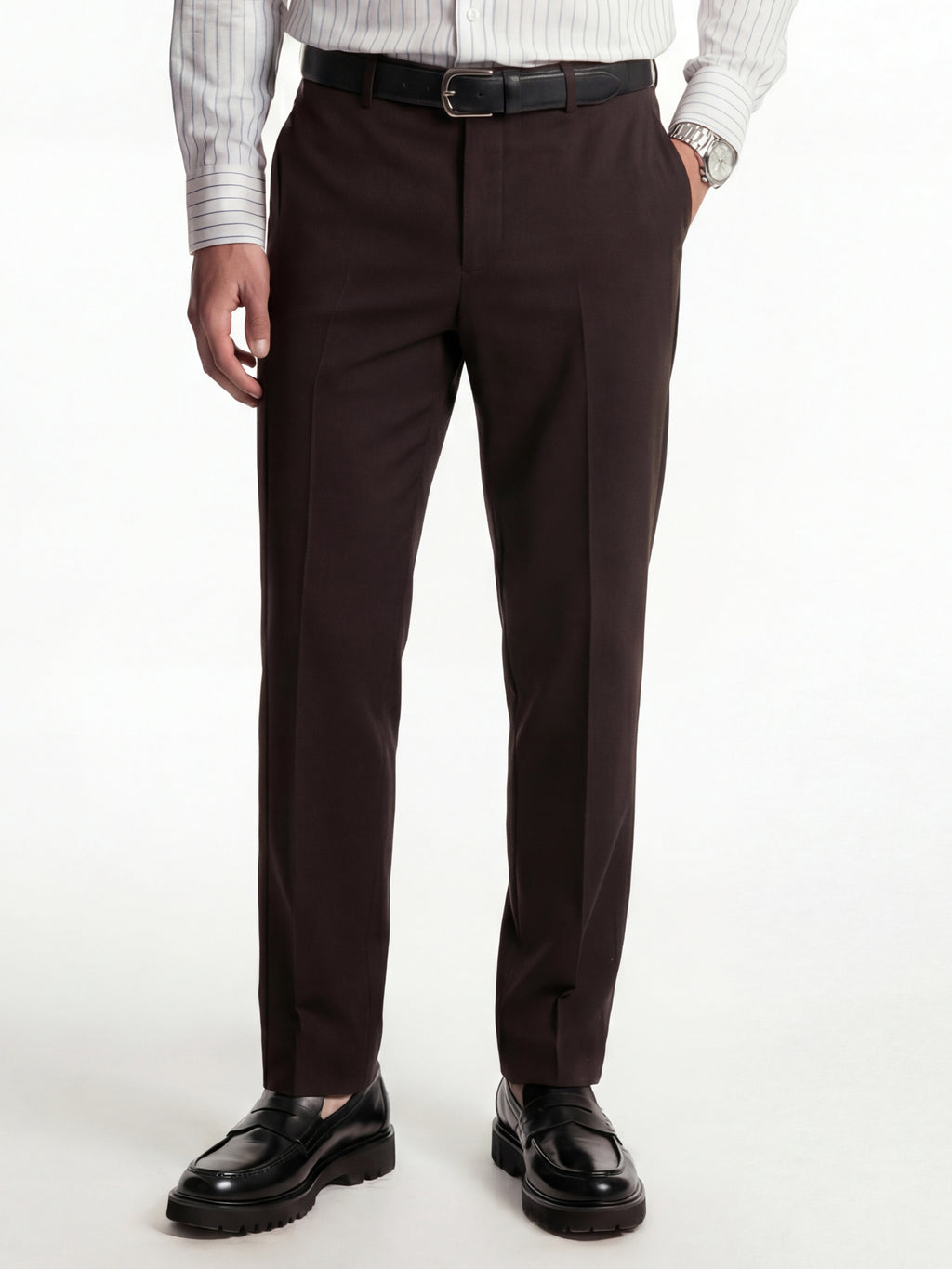 Highlander Men Brown Slim Fit Solid Formal Trouser - Brown - Image 1