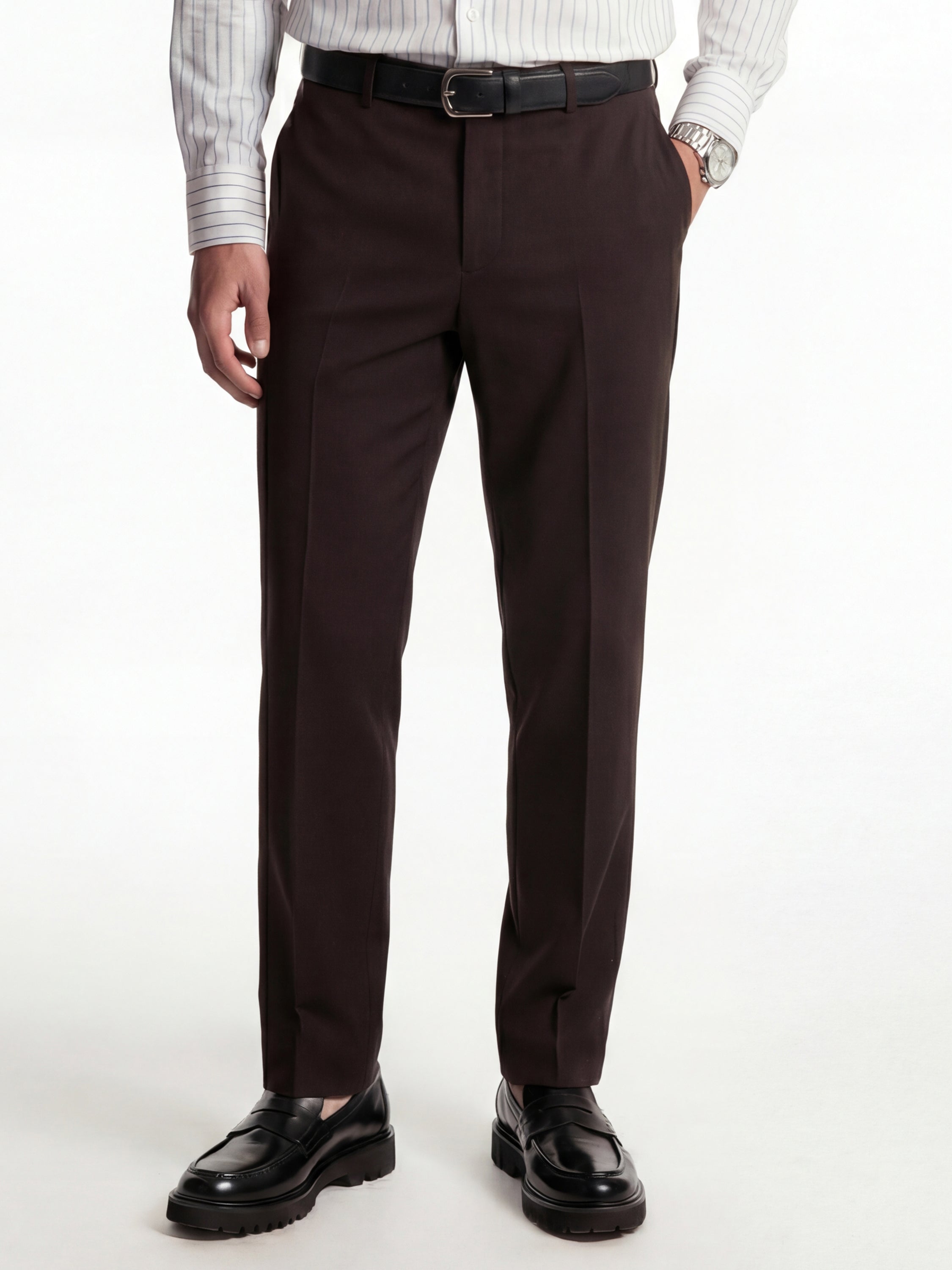 Highlander Men Brown Slim Fit Solid Formal Trouser - Brown - Image 1