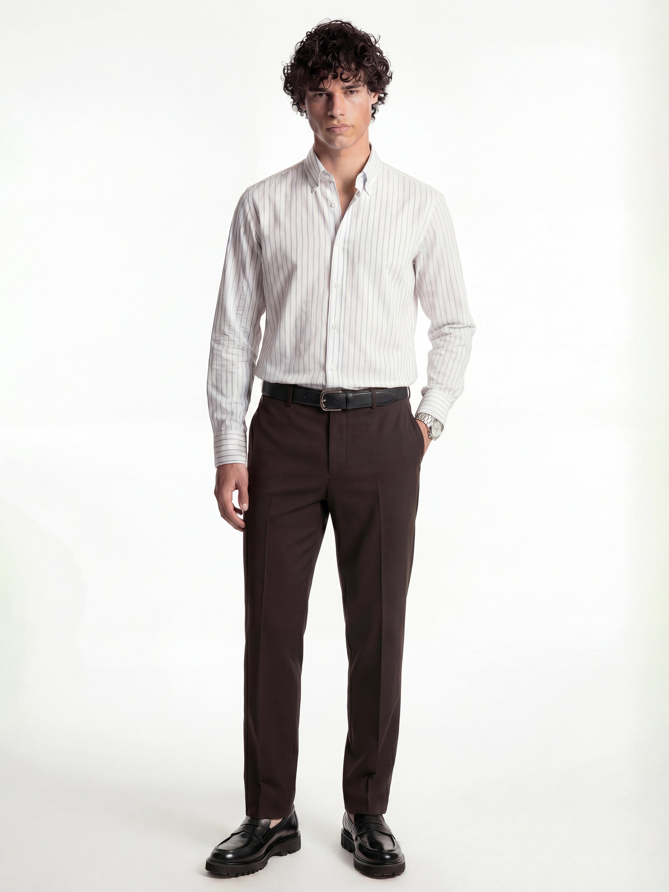 Highlander Men Brown Slim Fit Solid Formal Trouser - Brown - Image 2