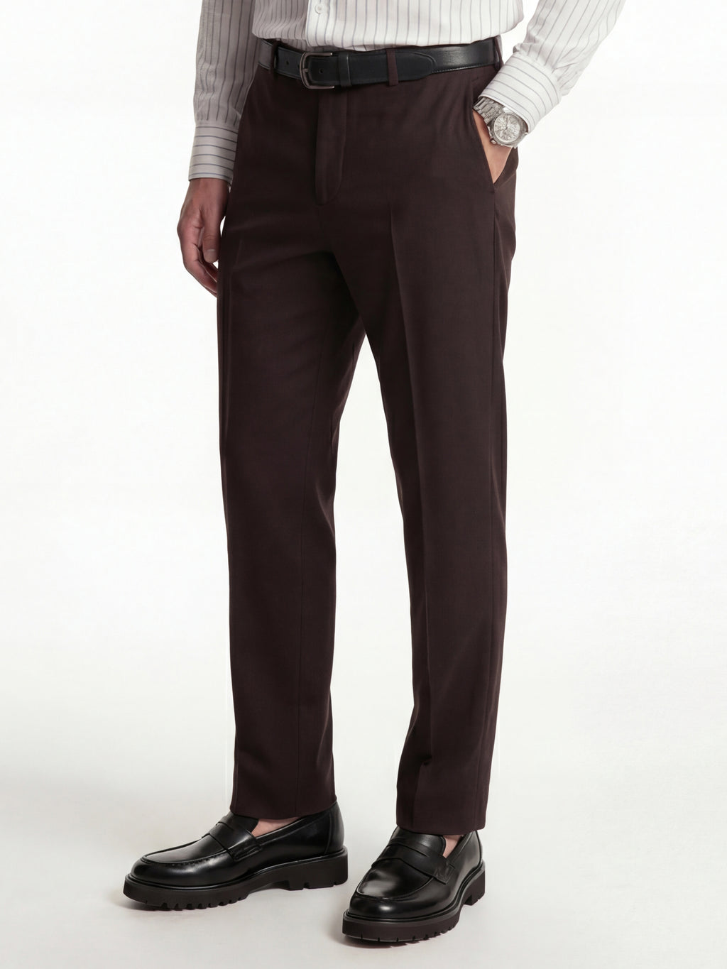 Highlander Men Brown Slim Fit Solid Formal Trouser - Brown - Image 4