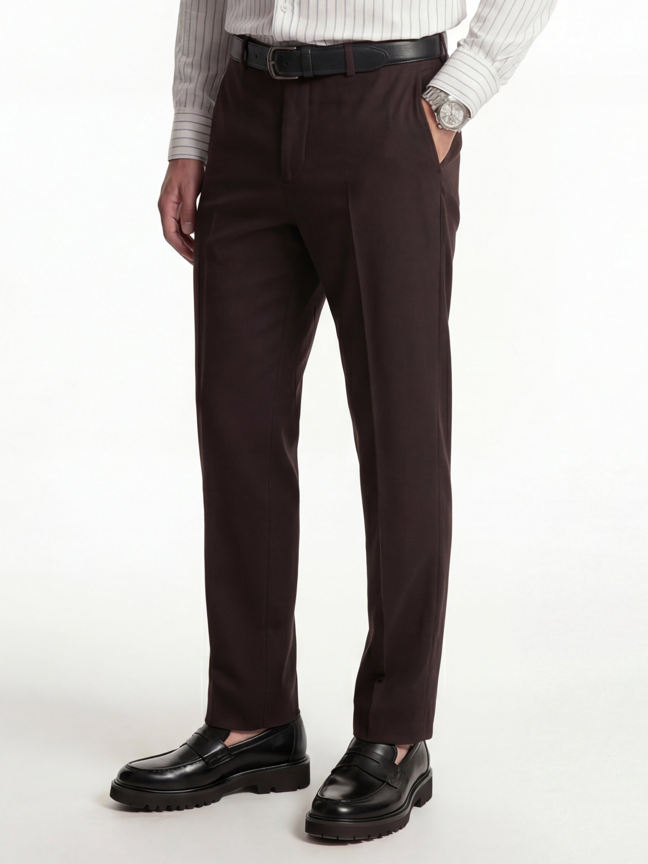 Highlander Men Brown Slim Fit Solid Formal Trouser - Brown - Image 4