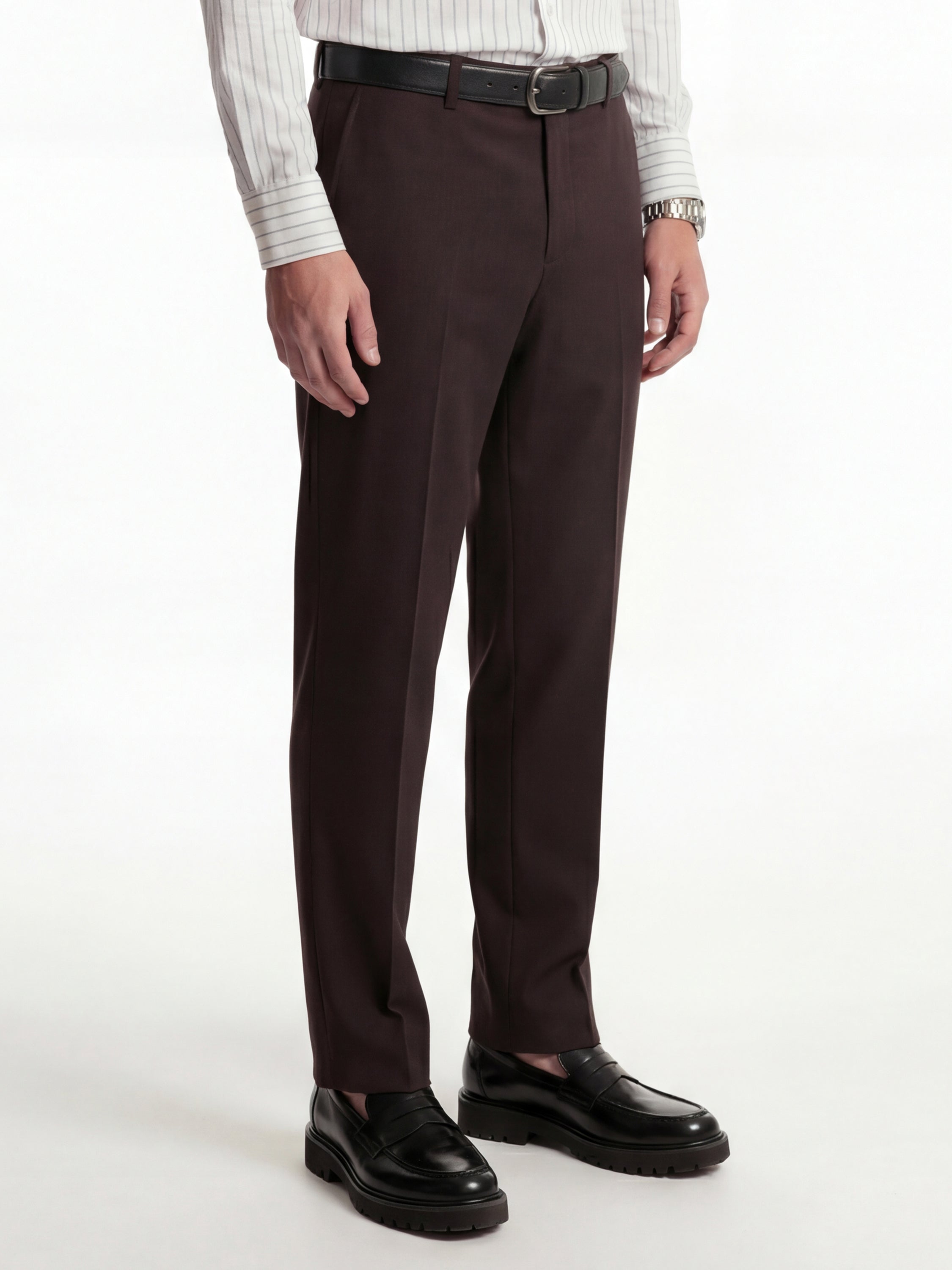 Highlander Men Brown Slim Fit Solid Formal Trouser - Brown - Image 6