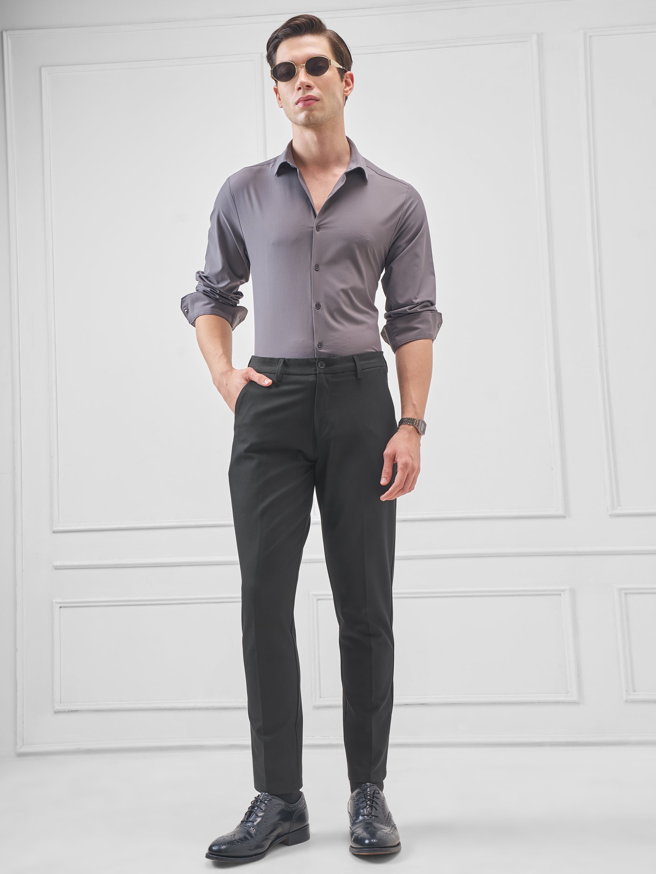 Highlander Men Black Slim Fit Solid Formal Trouser - Black - Image 2