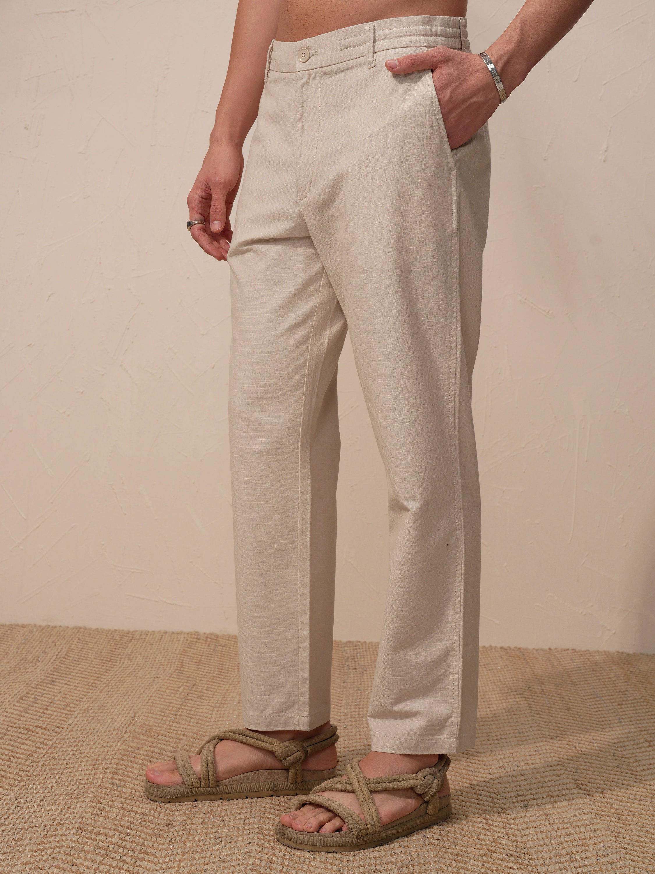 Highlander Men Beige Relaxed Fit Solid Casual Trouser - Beige - Image 4